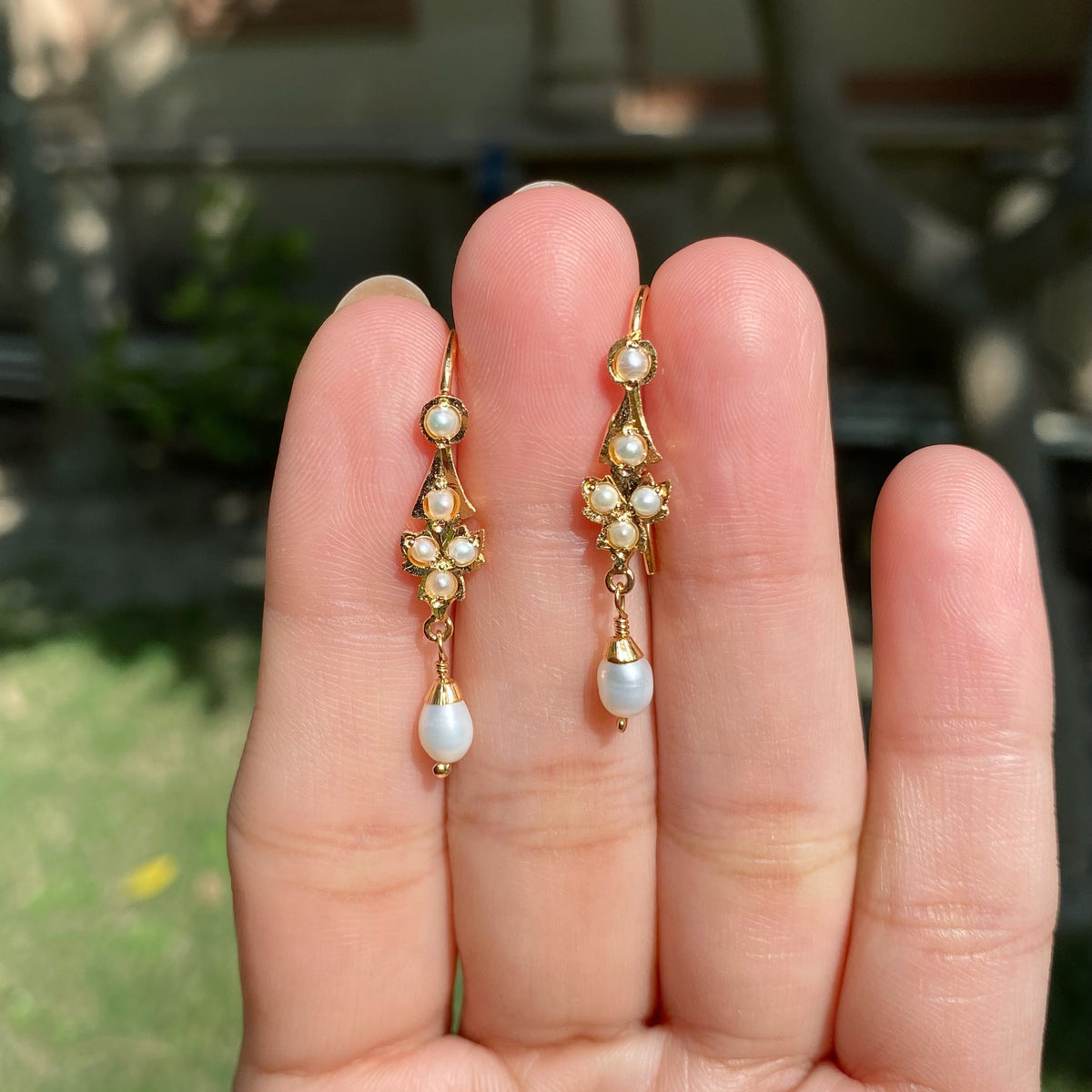 Petite Pearl Fish Hook Drop Earrings | Gold Plated on Silver ER 818