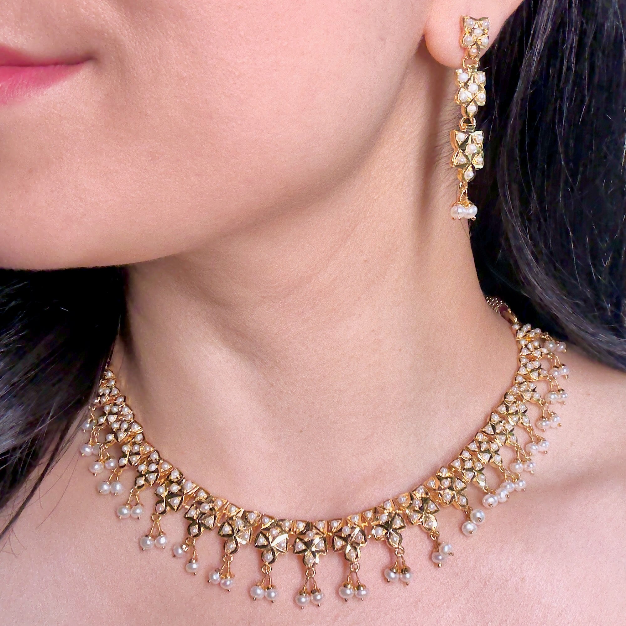 Sleek Pearl Necklace Set | Gold Plated on 925 Silver NS 365