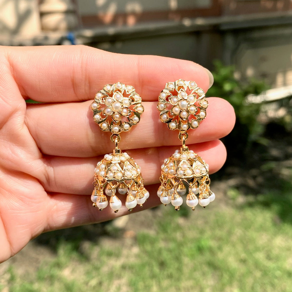 Pearl Jadau Choker Set with Jhumka Earrings in Gold-Plated 925 Silver NS 502