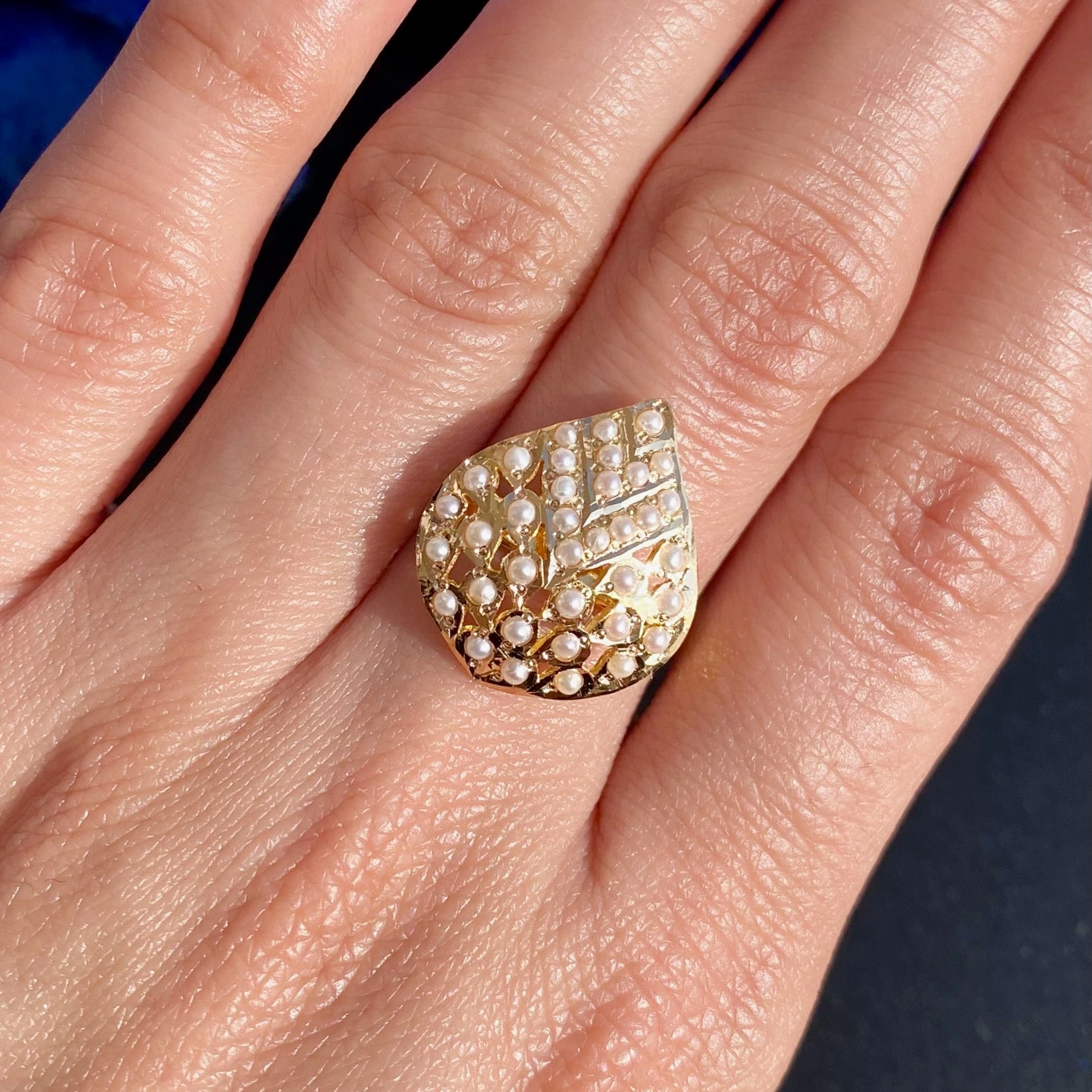 small pearl ring on gold