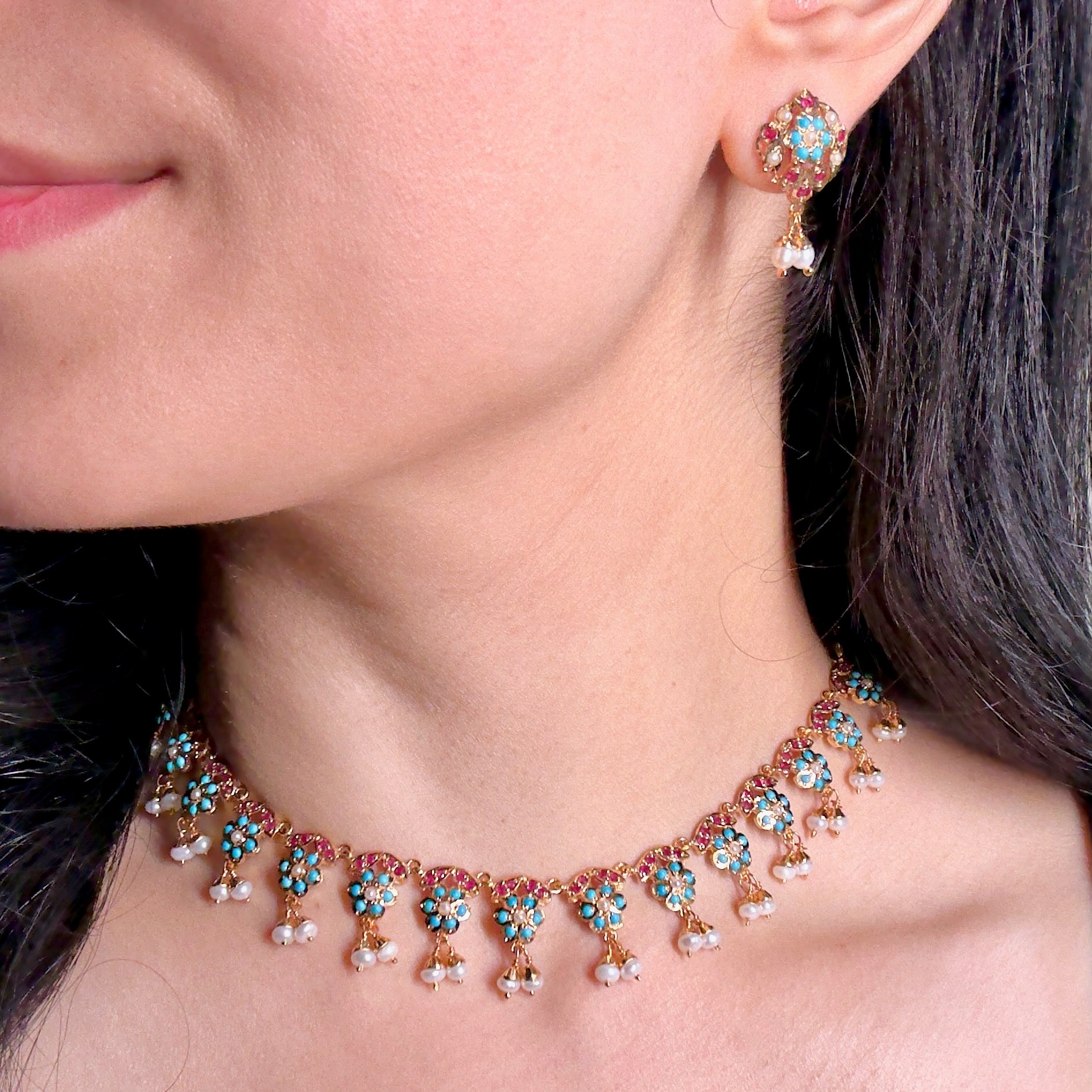 Dainty Jadau Necklace Set | Gold Plated on Silver NS 373