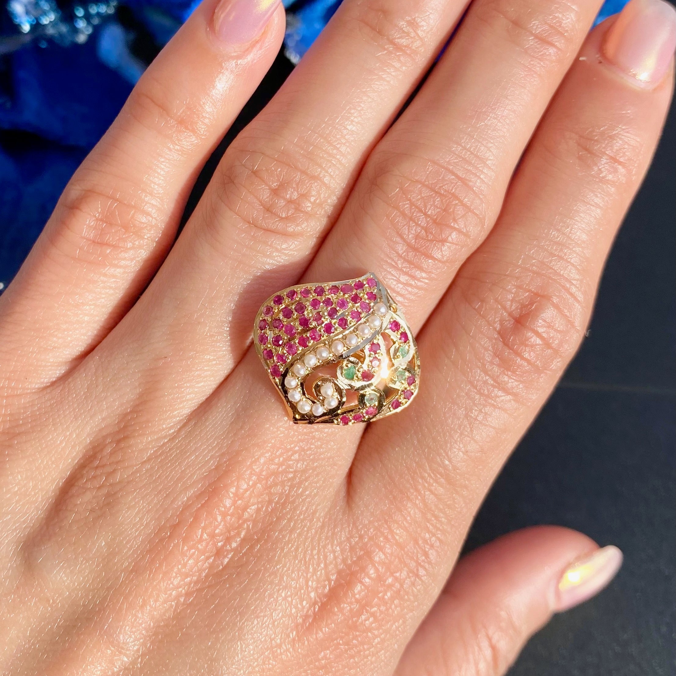 light weight ruby emerald gold ring