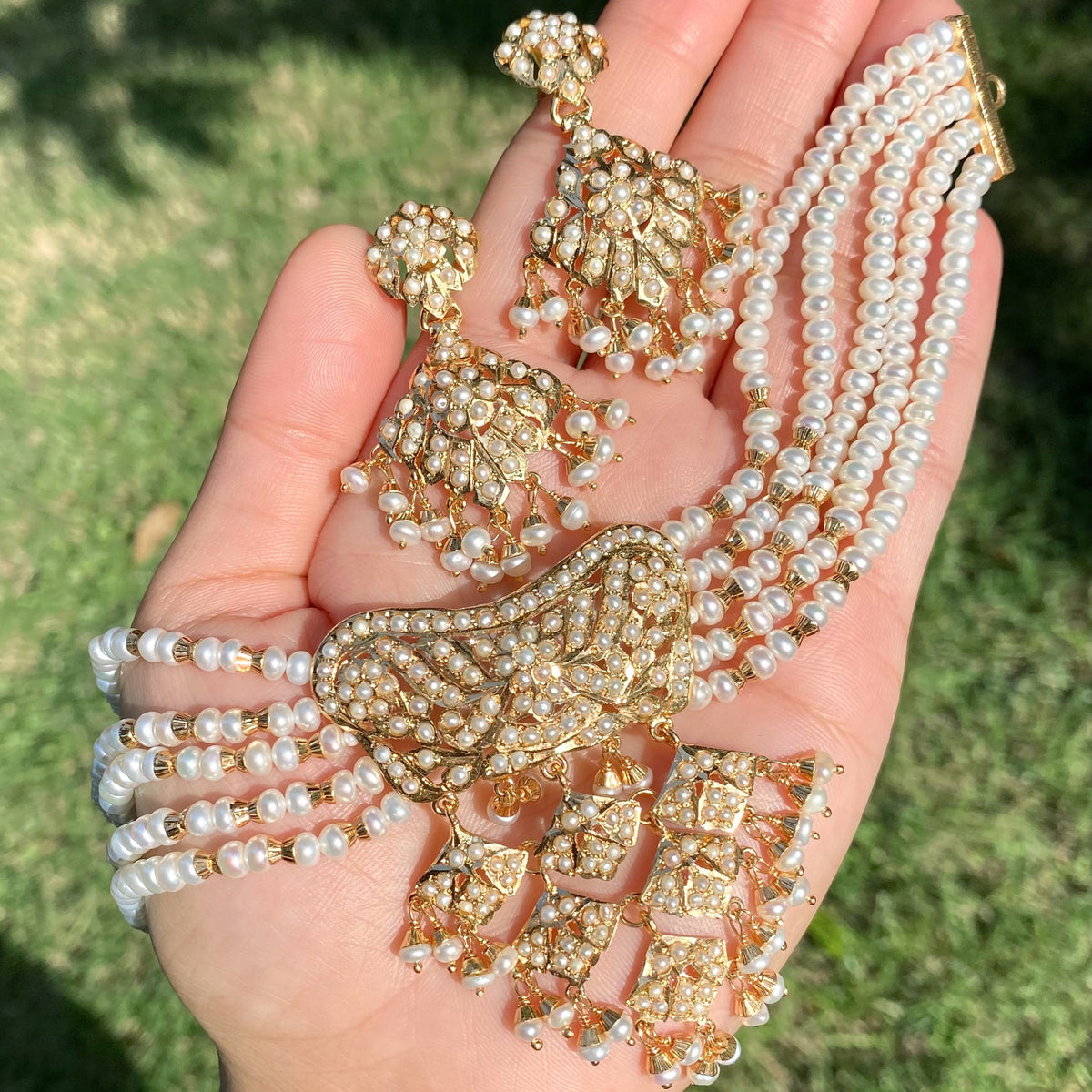 Jaal Wala Pearl Choker Set with Drop Earrings | Gold Plated on Silver NS 509