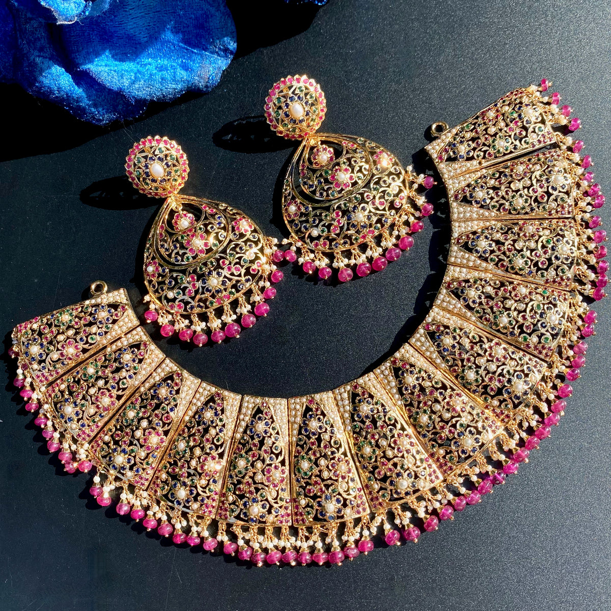 Bridal Wear Jadau Guluband with Multicolored Stones & Pearls | Gold Plated on Silver NS 507