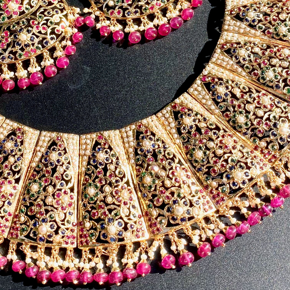 Bridal Wear Jadau Guluband with Multicolored Stones & Pearls | Gold Plated on Silver NS 507