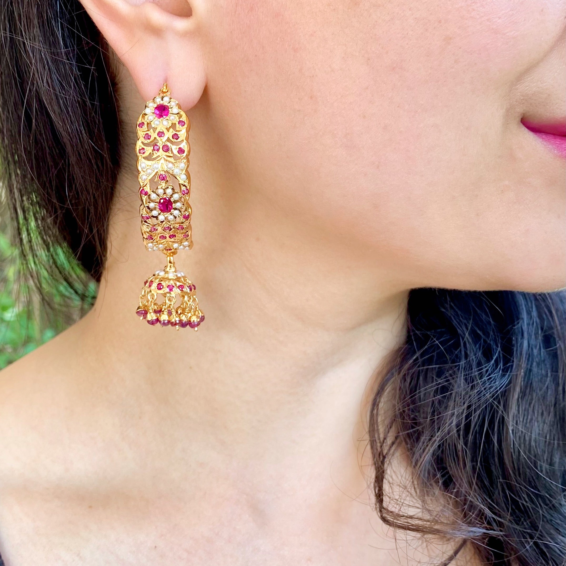 jadau ruby necklace with jhumkas