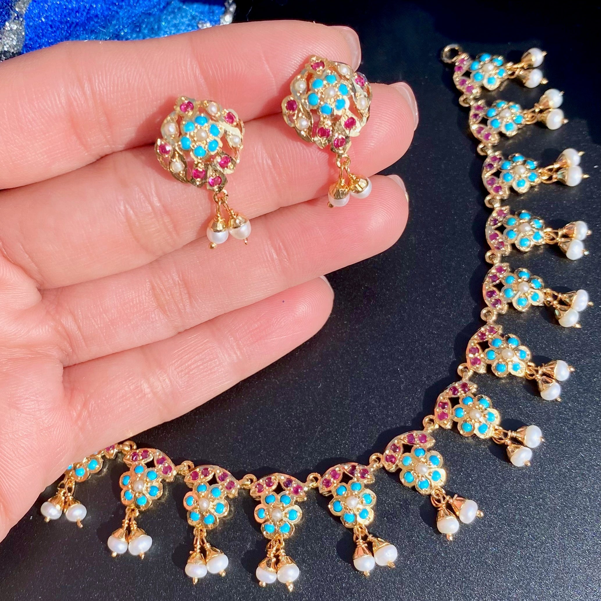 Dainty Jadau Necklace Set | Gold Plated on Silver NS 373