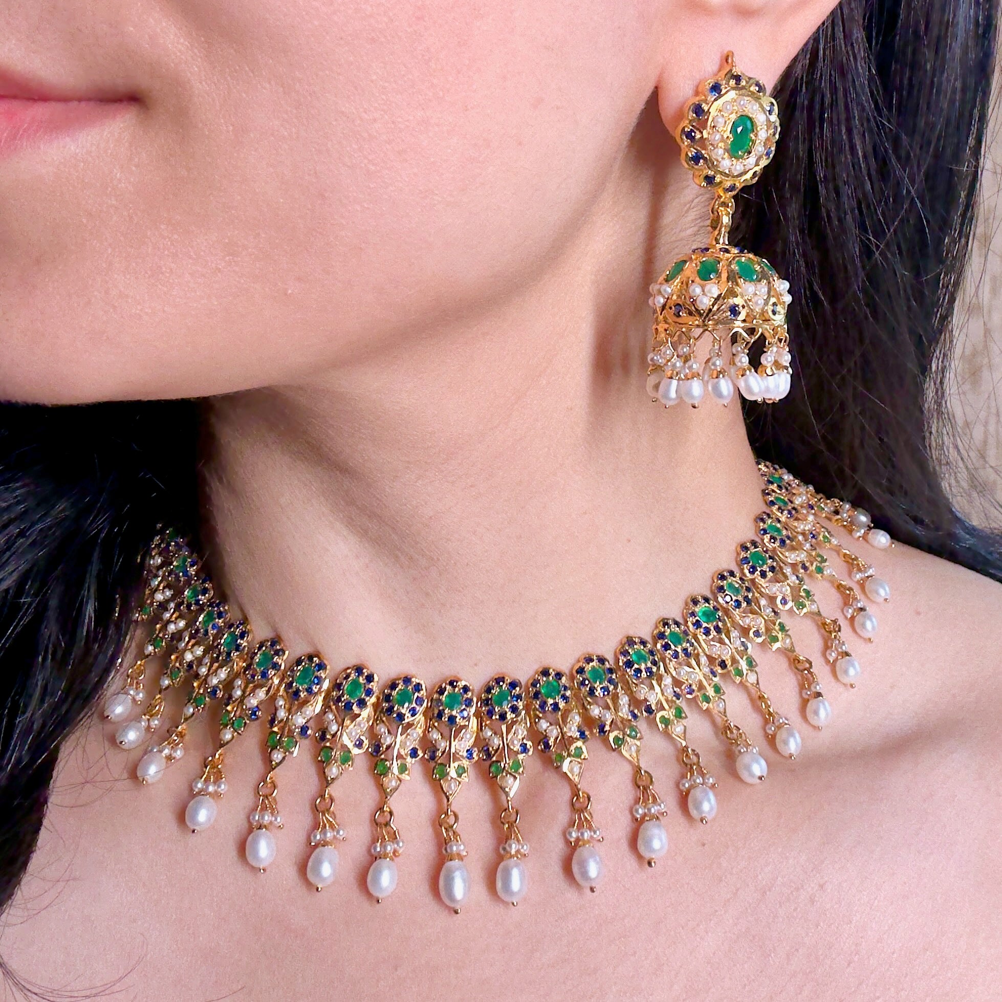 Multicolored Jadau Necklace with Jhumka Earrings NS 127