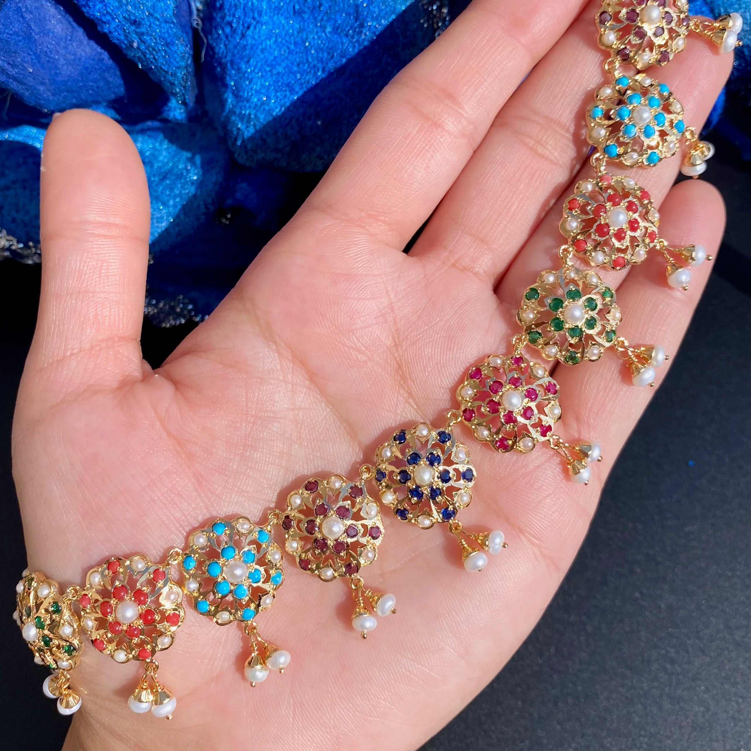 Cute Navratan Necklace Set | 925 Silver Gold Plated NS 372