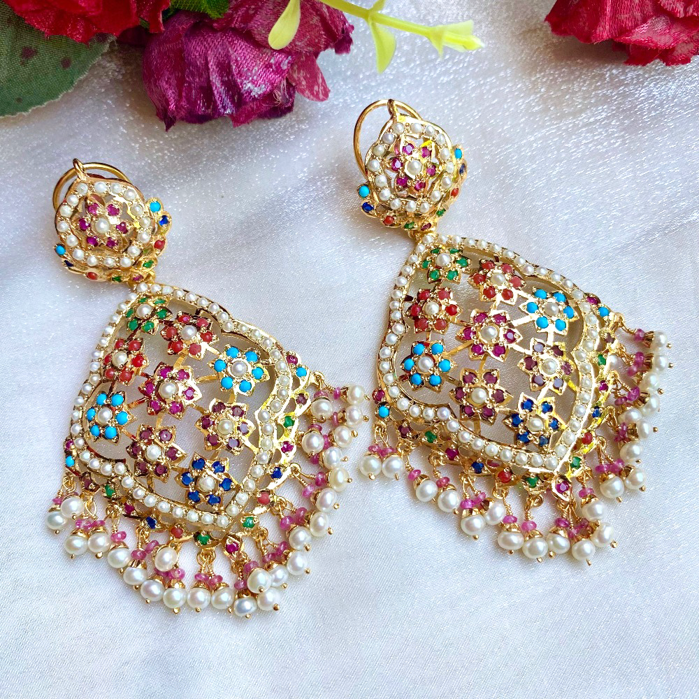 gold plated navaratna earrings