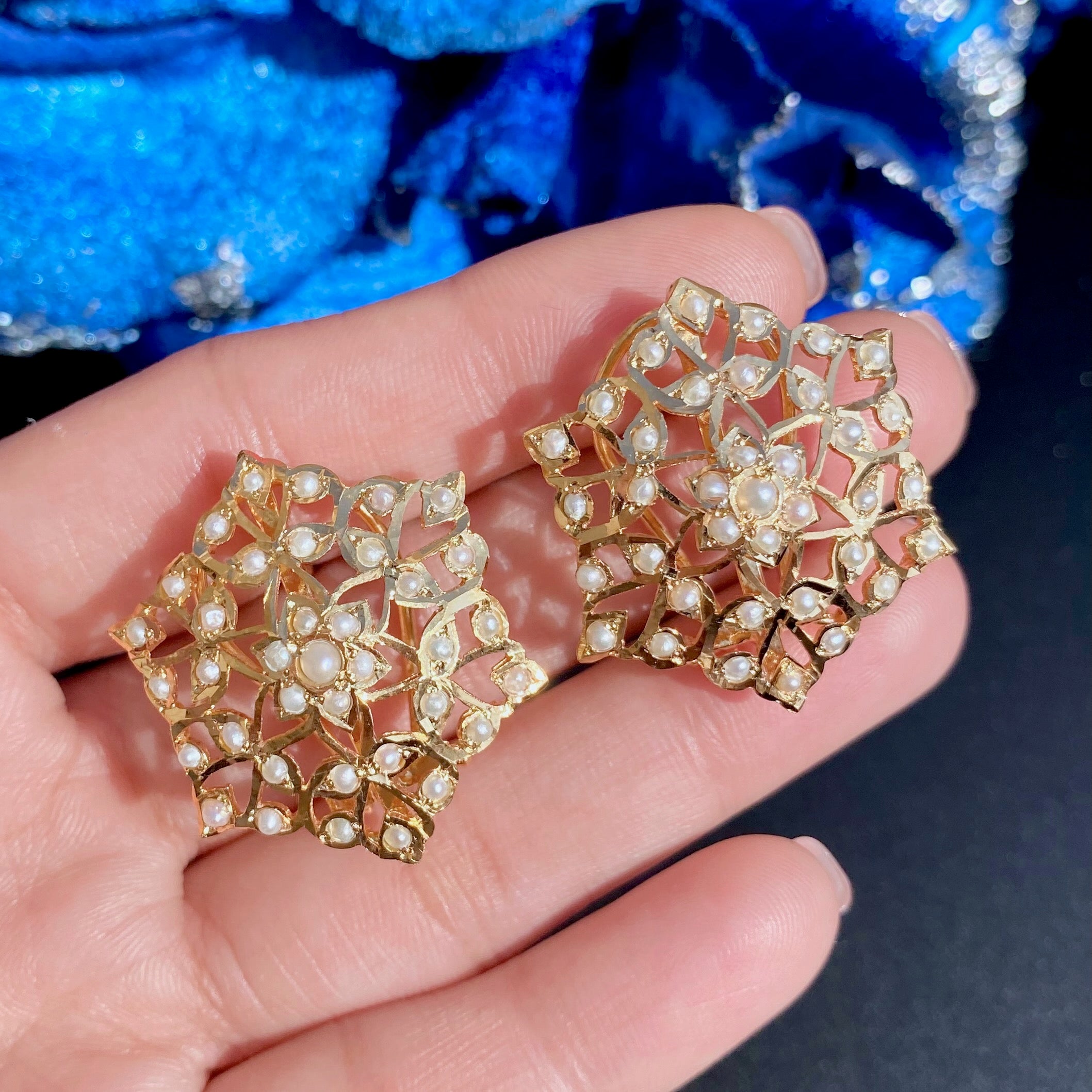 Modern Pearl Earrings | Gold Plated Jadau Studs on 925 Silver ER 480