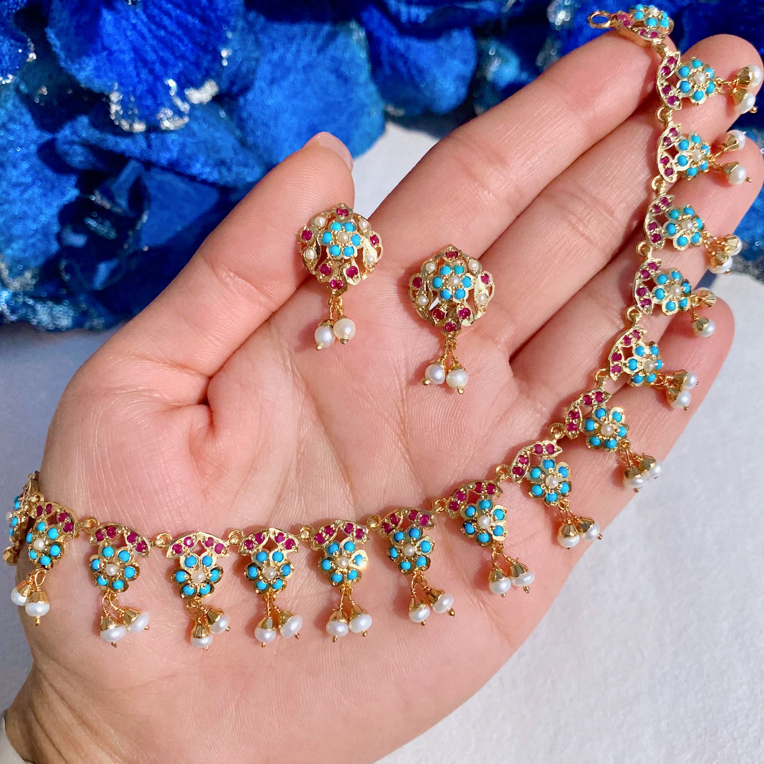 Dainty Jadau Necklace Set | Gold Plated on Silver NS 373