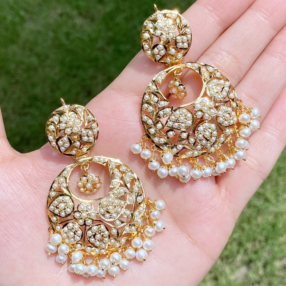 real pearls chandbali