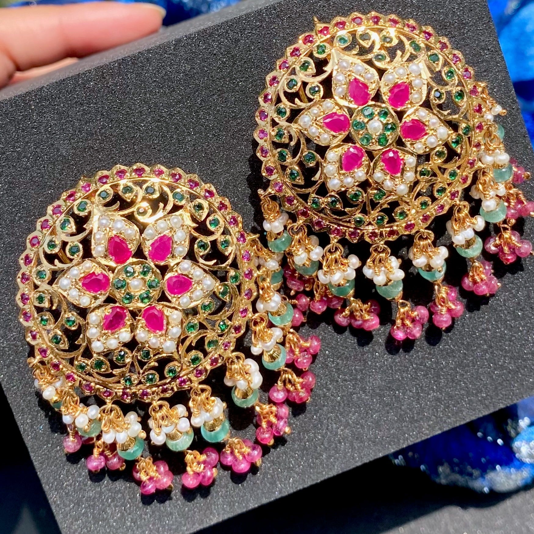 big jadau stud earrings
