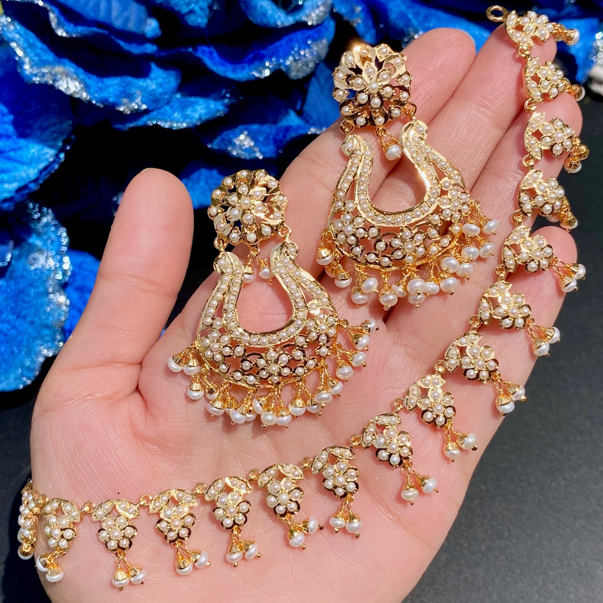 Exquisite Pearl Necklace Set | Gold Plated Jadau Set with Pearls NS 316