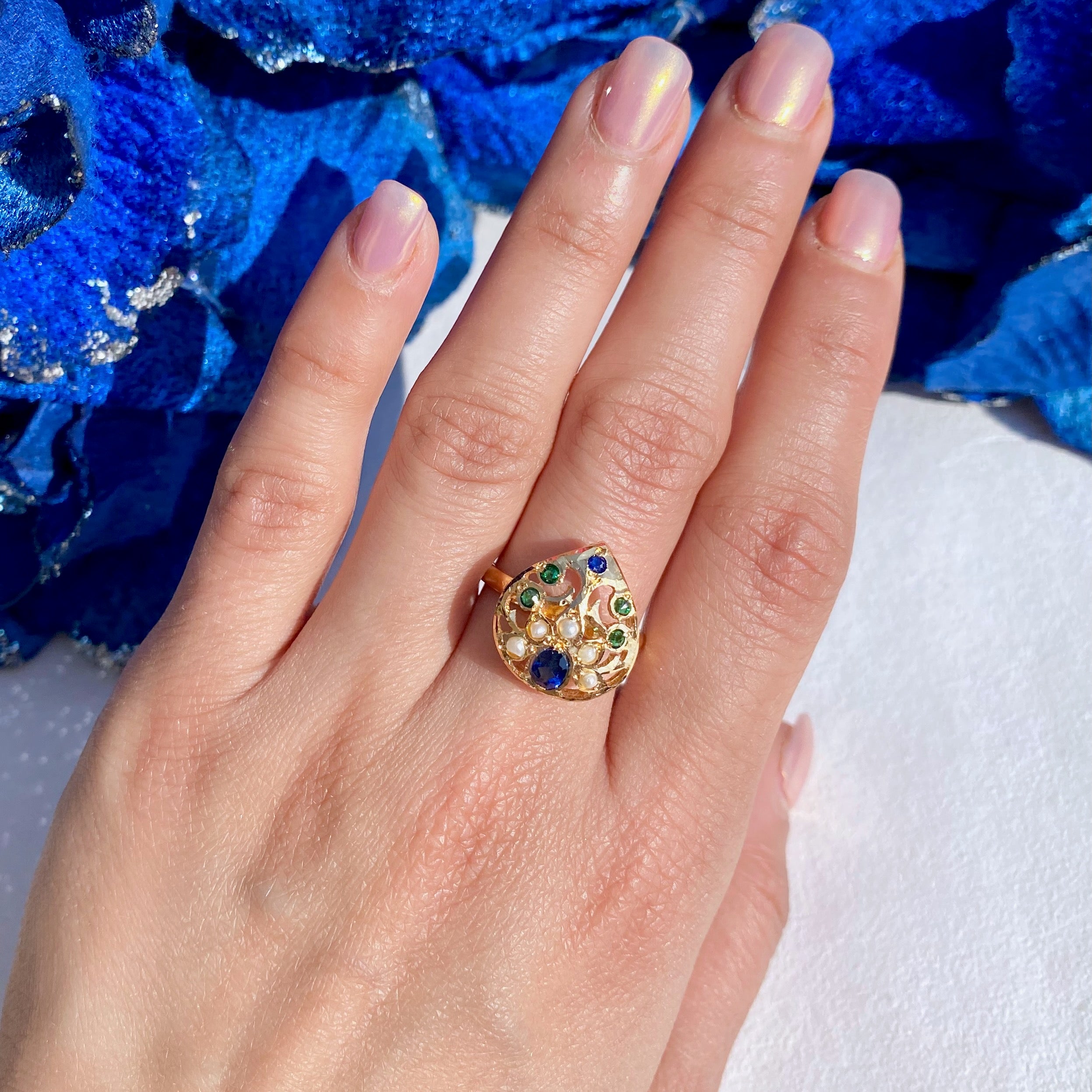 Small Jadau Ring for Women | Gold Plated Silver | Jadau Jewelry LR 089