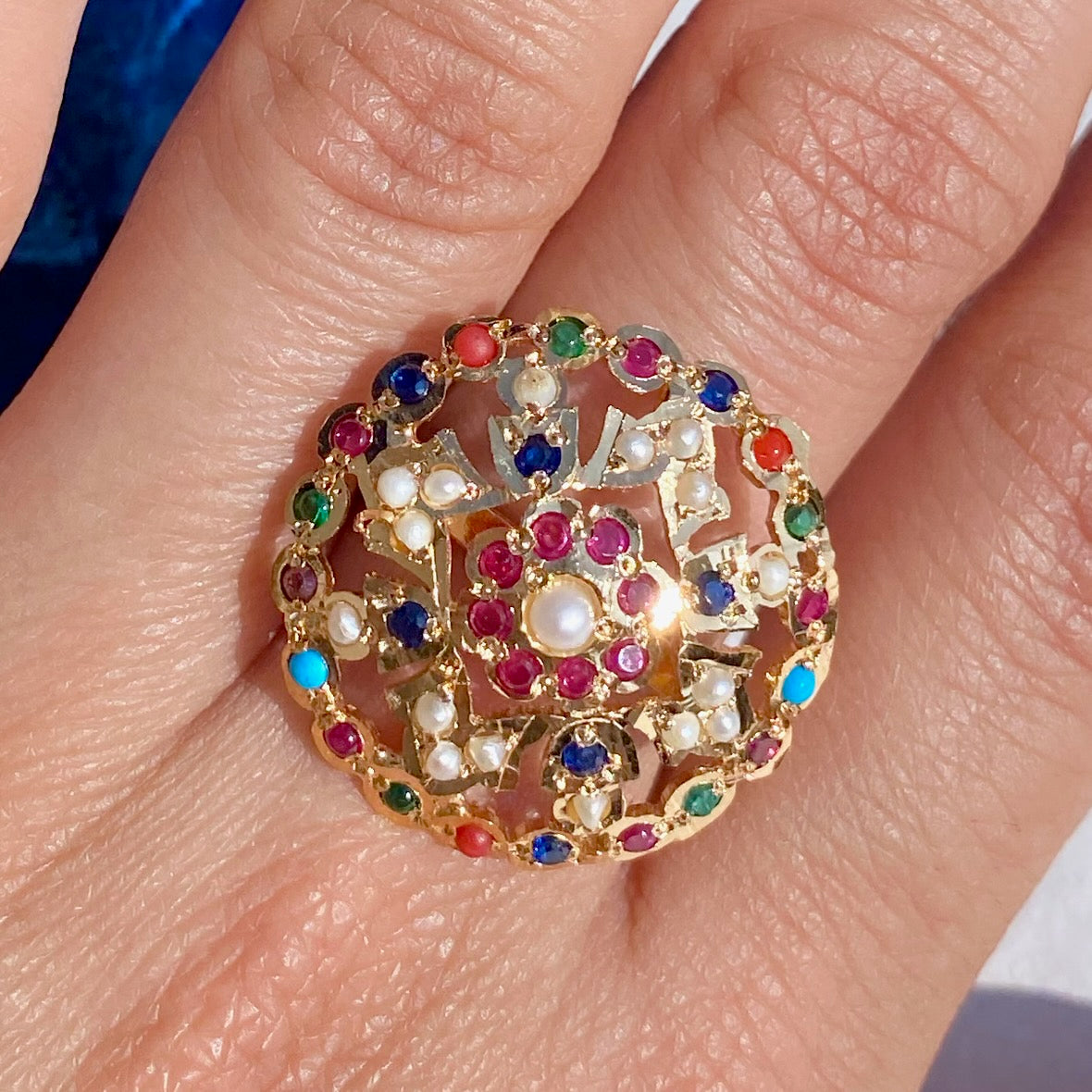 Women's Navratan Ring | Gold Plated on Sterling Silver LR 066