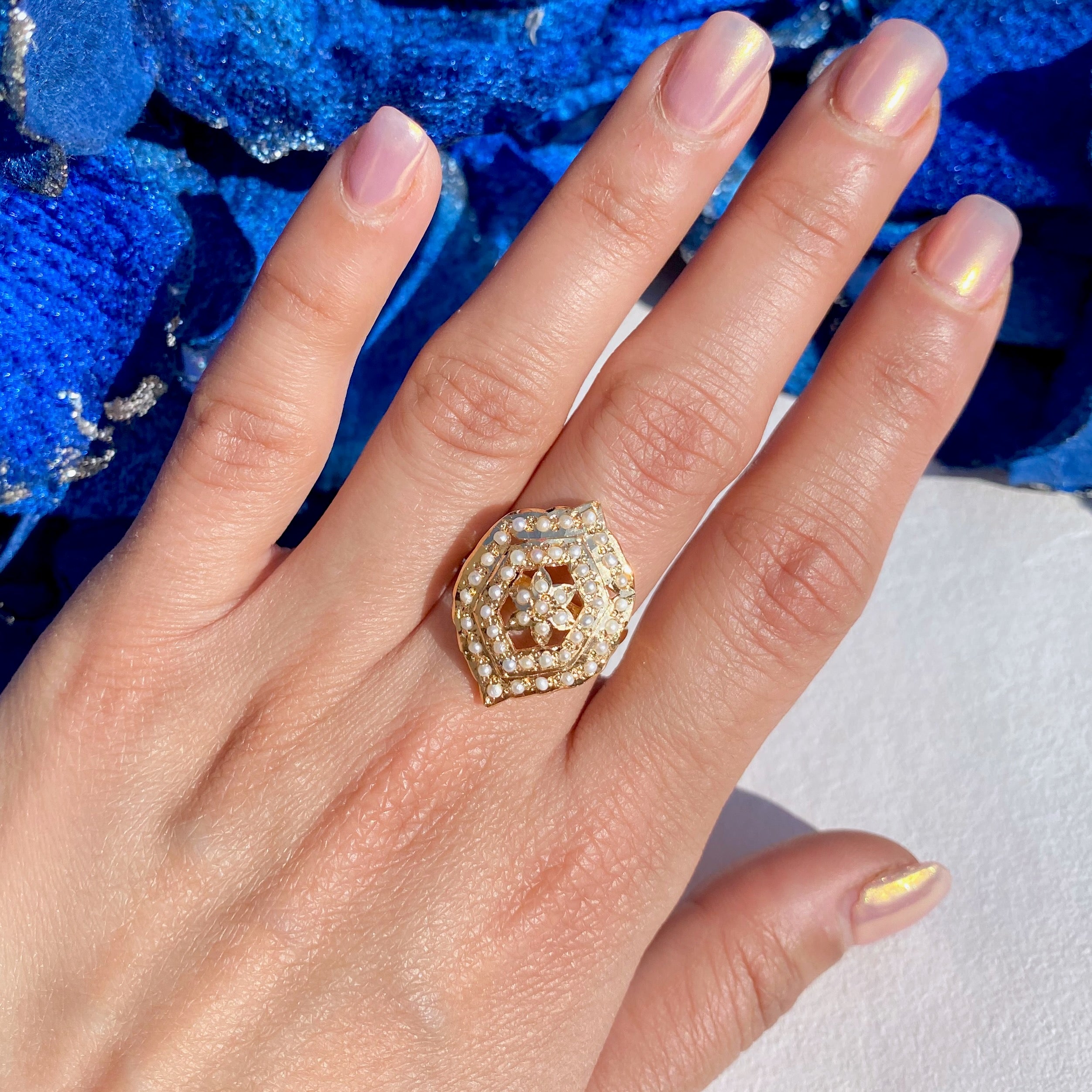 Dainty Pearl Ring | Gold Plated on Sterling Silver | Silver Jewelry For Gifting Under 5000 LR 067