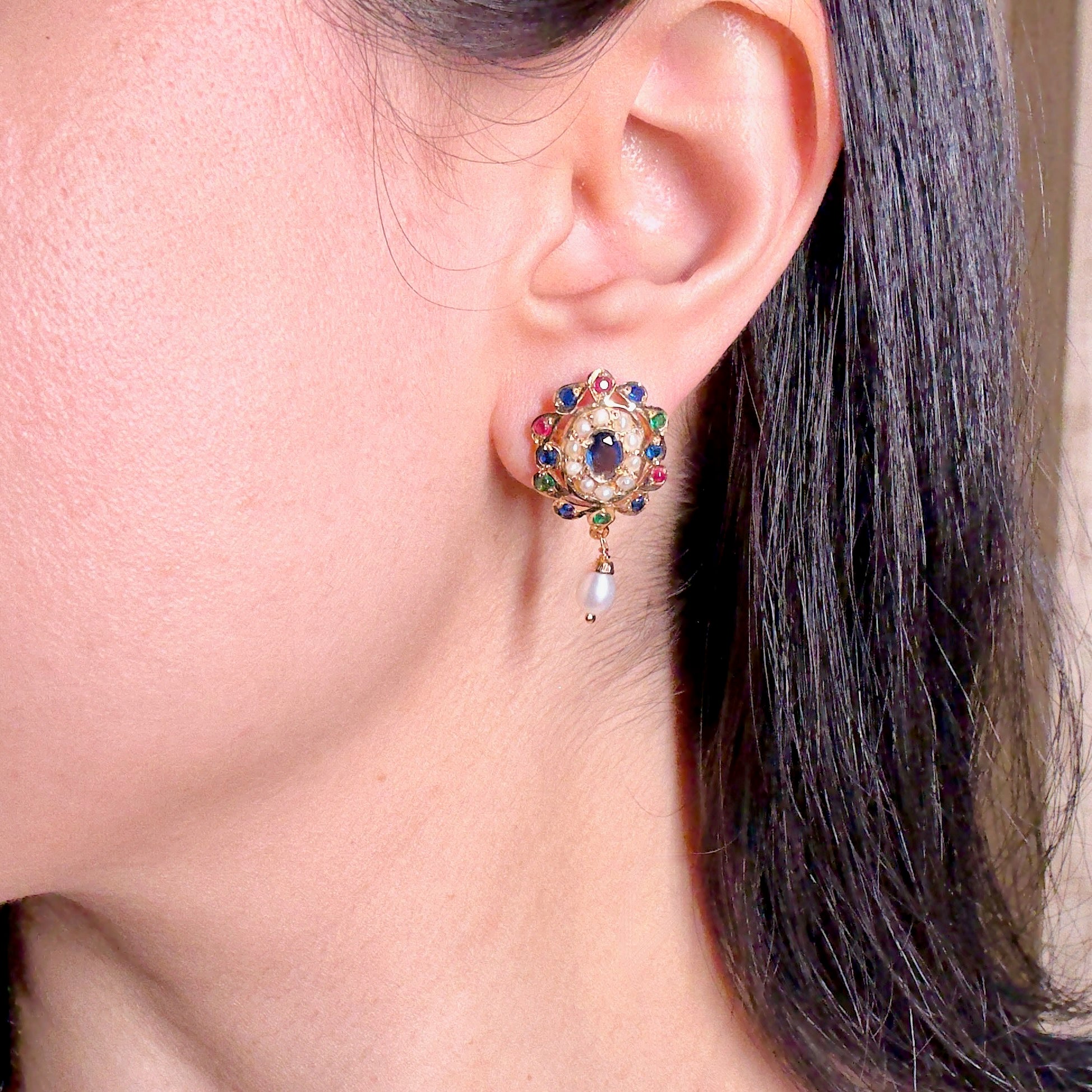 Multocoloured Stud Earrings For Women | Gold Plated on Sterling Silver ER 584