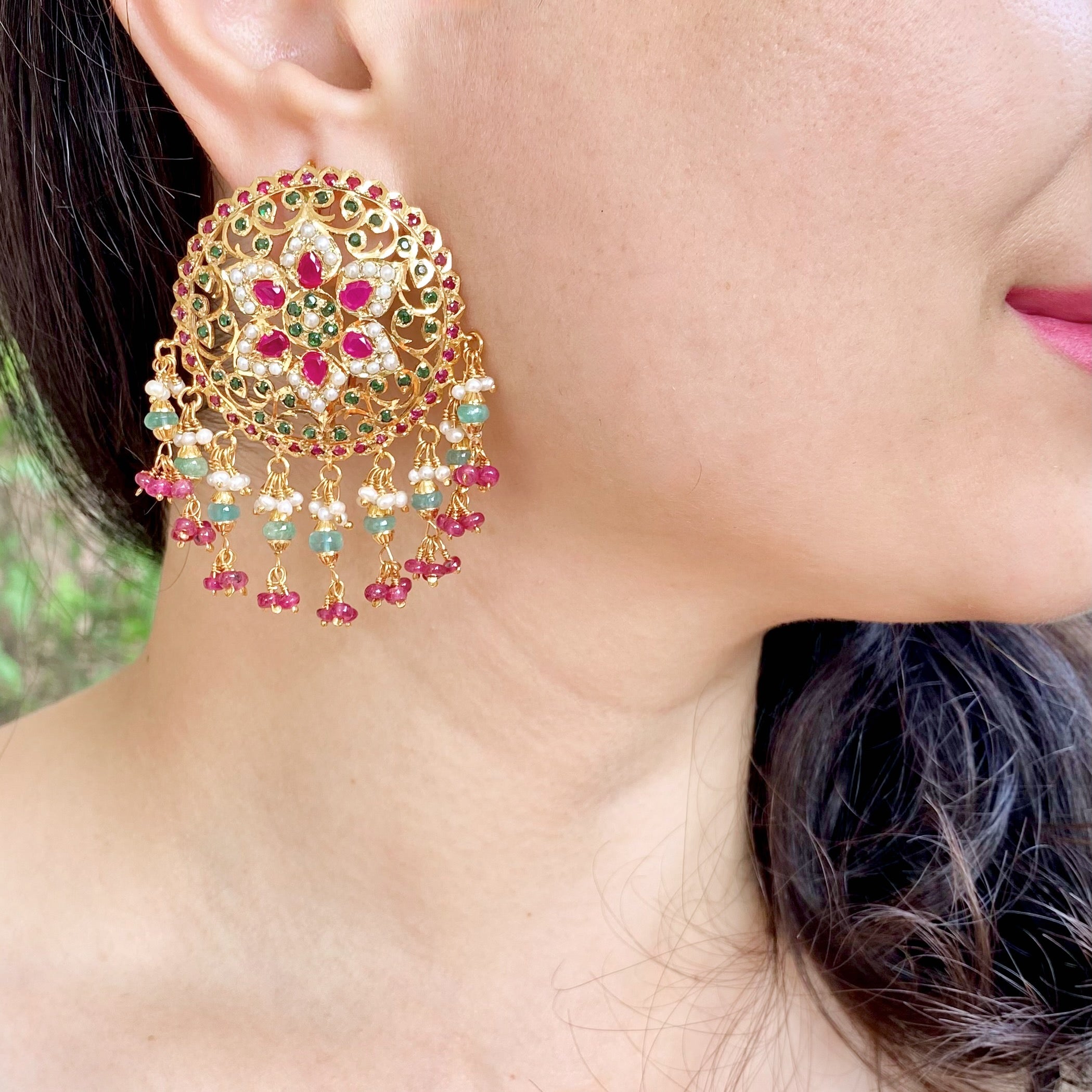 big jadau stud earrings