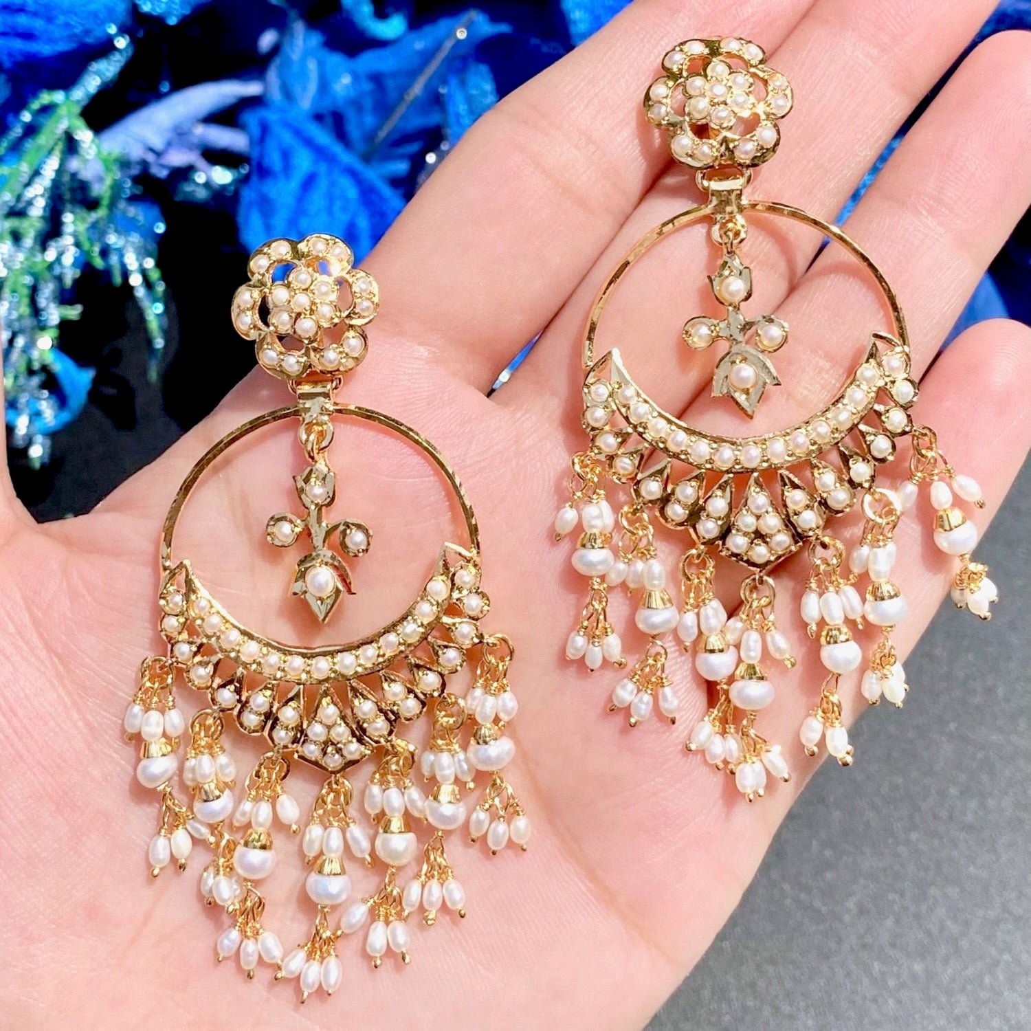 Gold Plated Silver | Freshwater Pearl Chandbali Earrings For Gifting ER 148