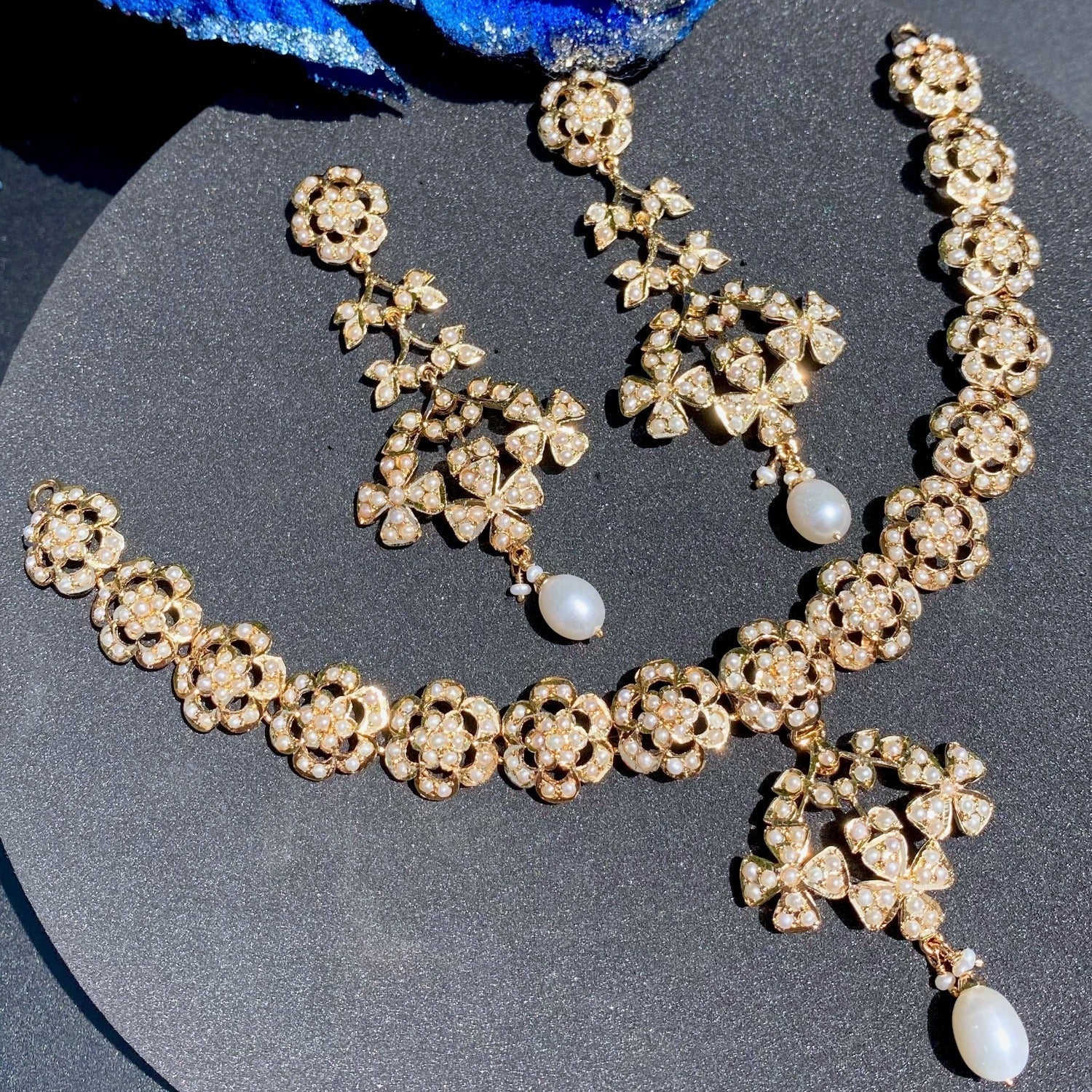 pearl necklace set gold plated 925 silver