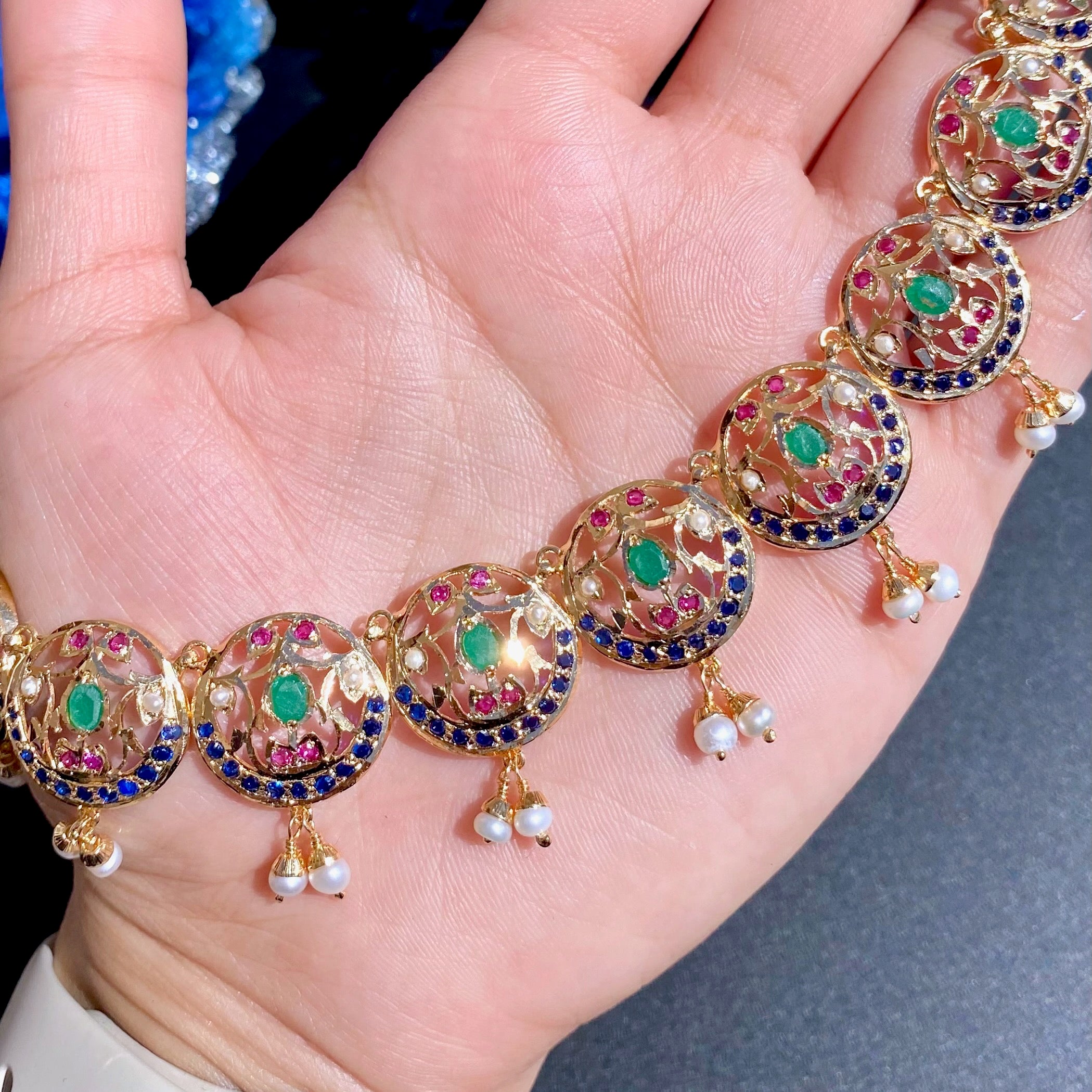 Multicoloured Women's Necklace Set | Exquisite Gold Plated Jadau Jewelry Online NS 363