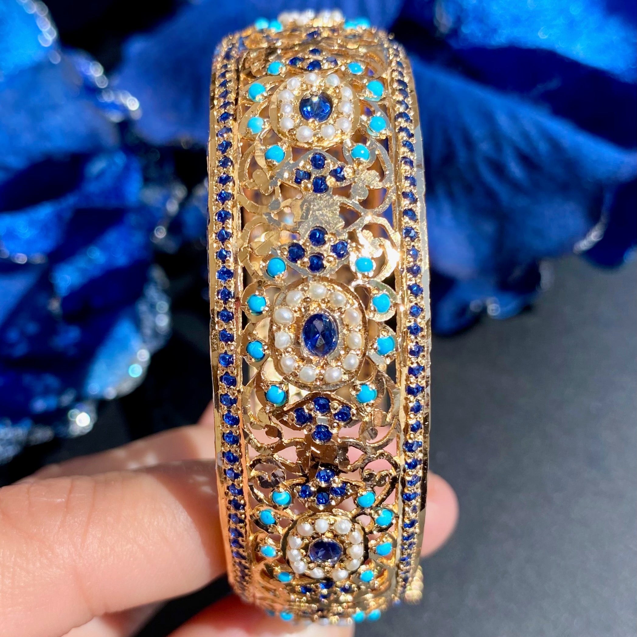 Broad Jadau Kada For Women | Sterling Silver with Gold Plating