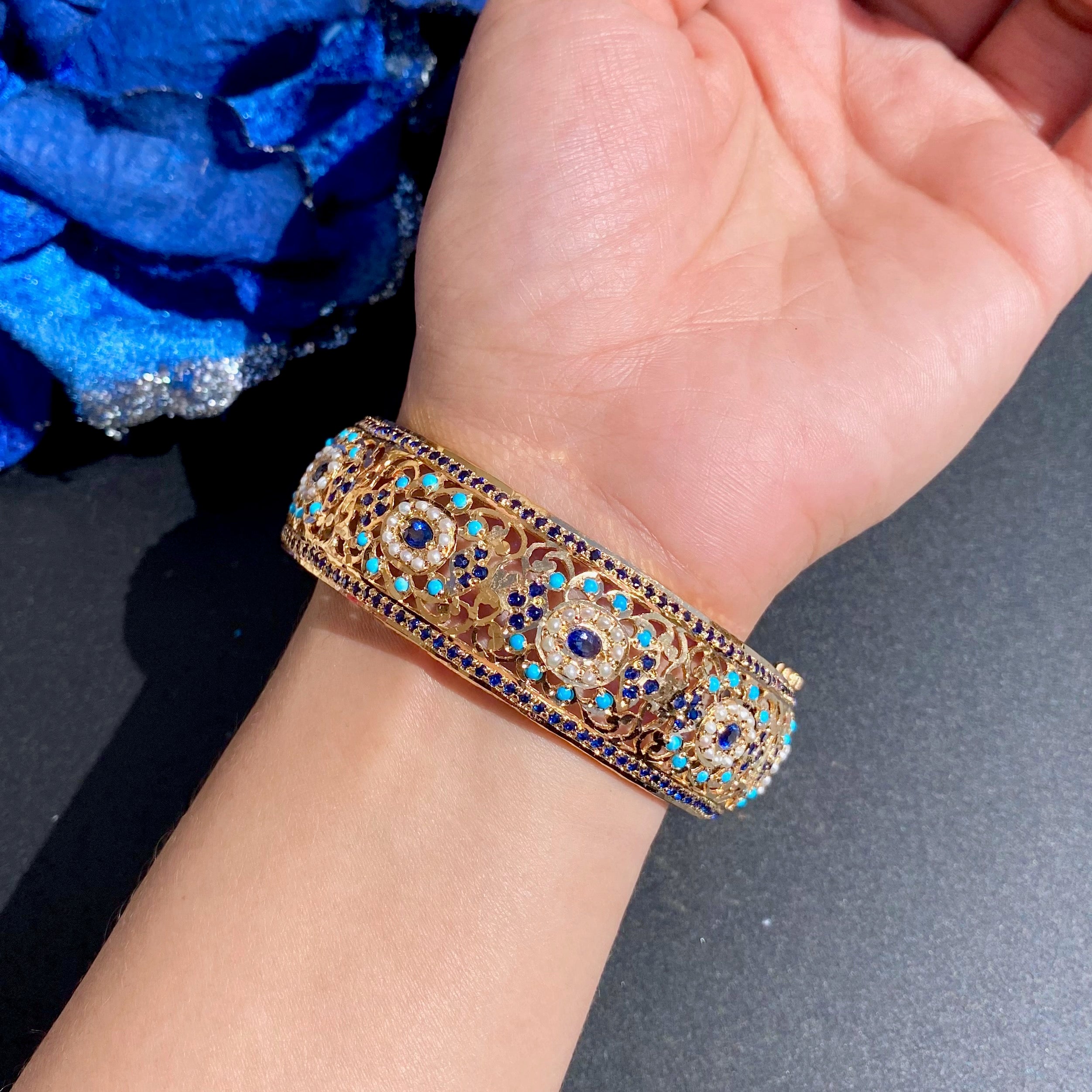 Broad Jadau Kada For Women | Sterling Silver with Gold Plating
