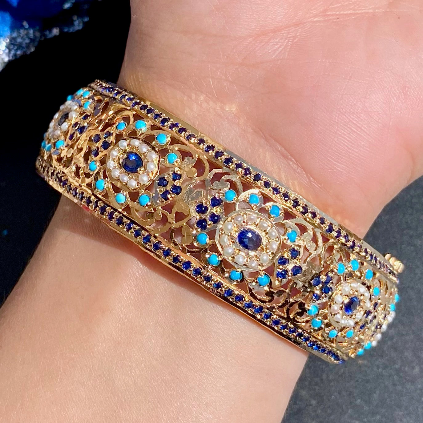 Broad Jadau Kada For Women | Sterling Silver with Gold Plating