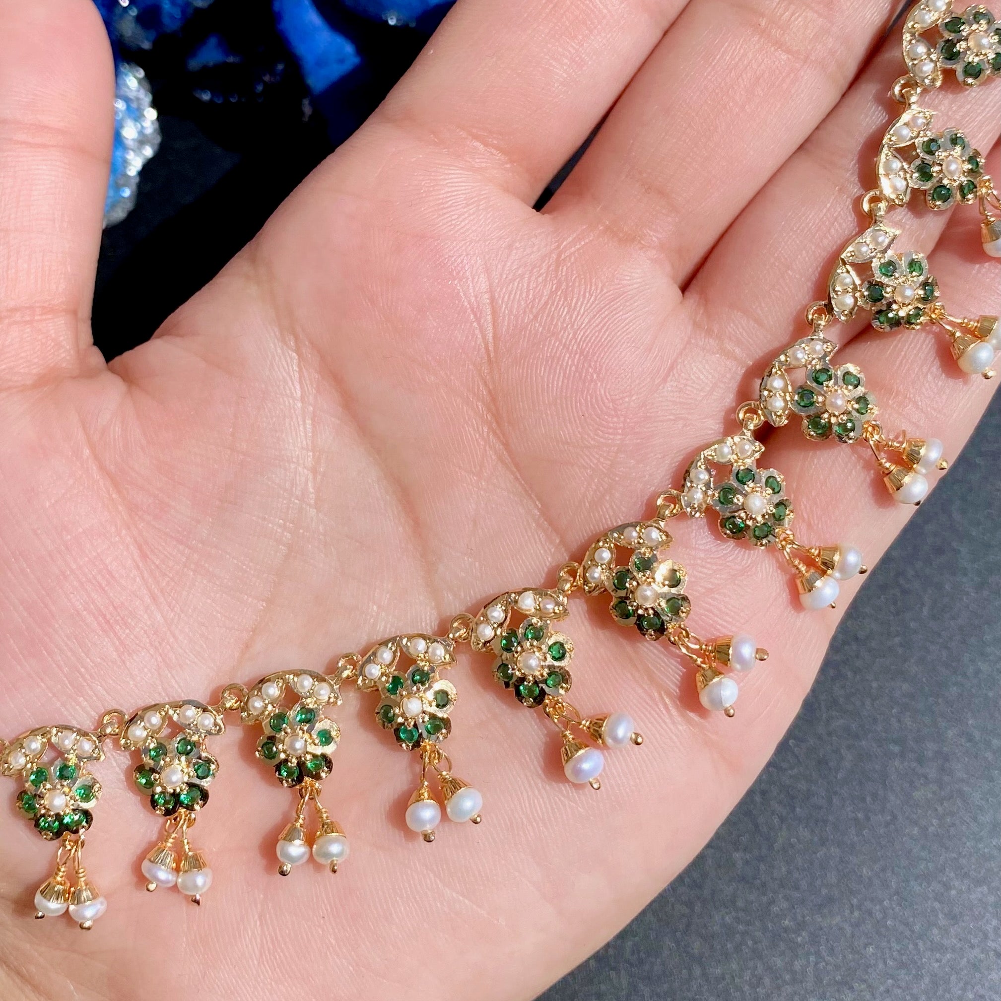 Sleek Jadau Set Studded with Emerald like Green Stones | Gold Plated on Silver NS 370