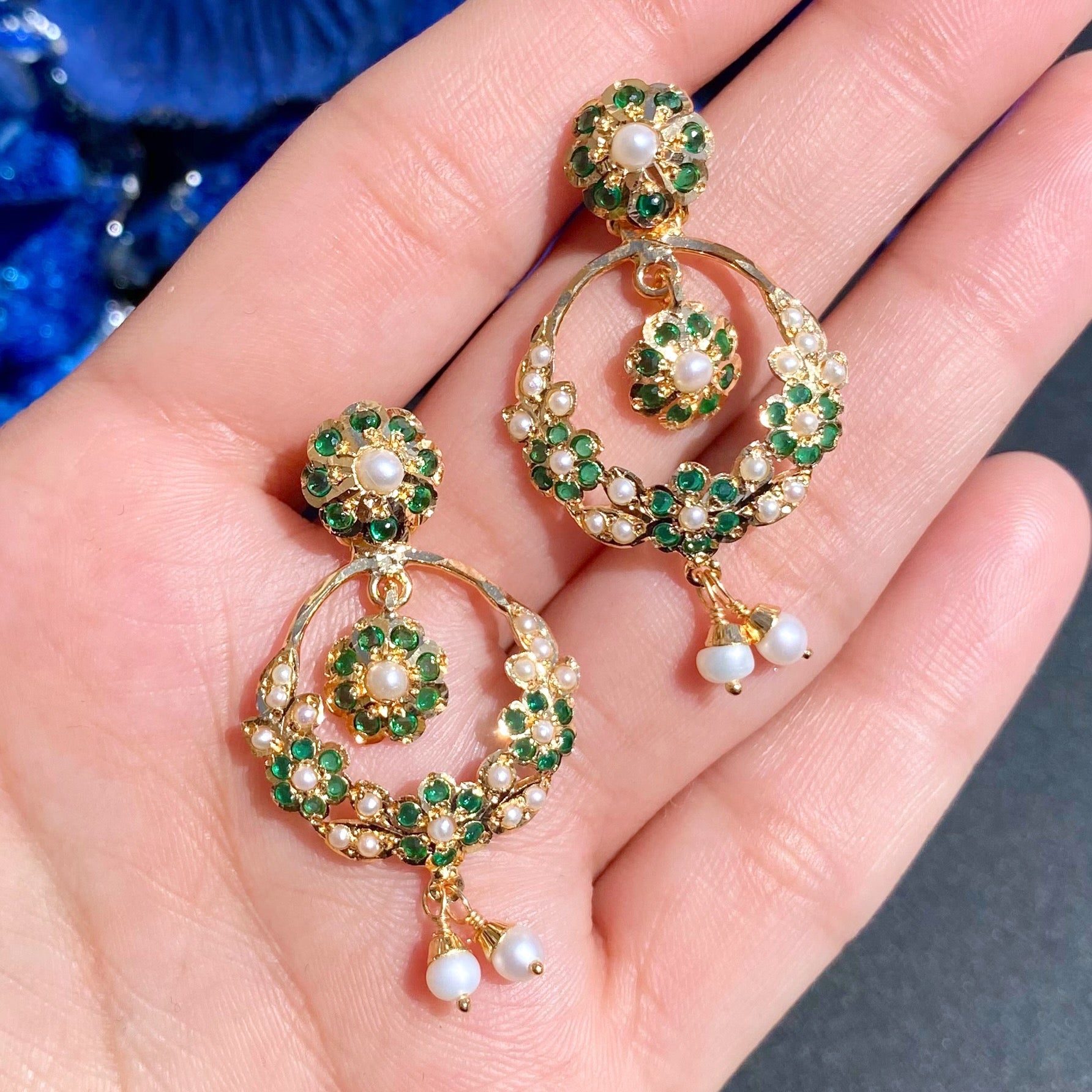 Sleek Jadau Set Studded with Emerald like Green Stones | Gold Plated on Silver NS 370