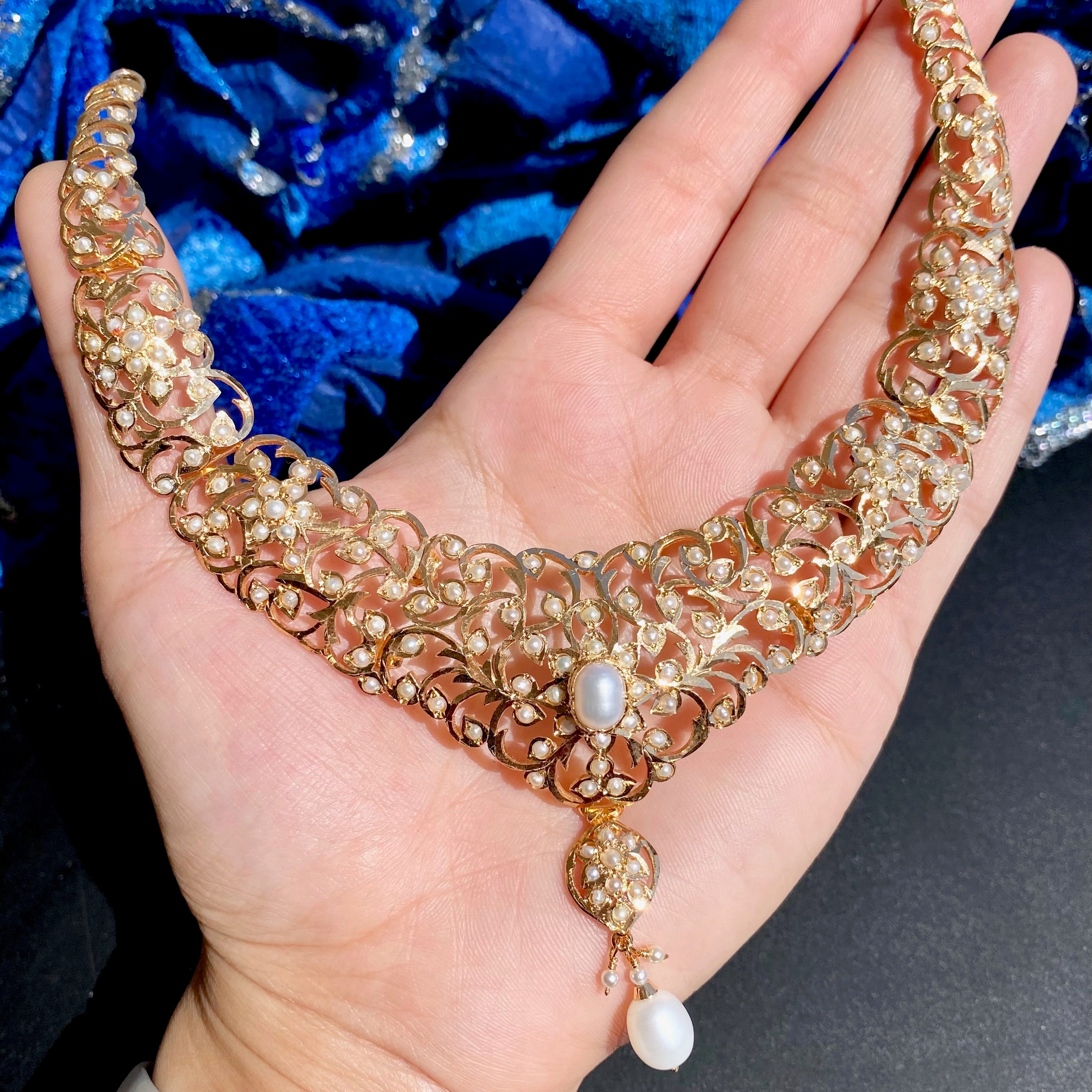 Antique Style Pearl Necklace Set | Edwardian Design | Gold Plated on Silver NS 369