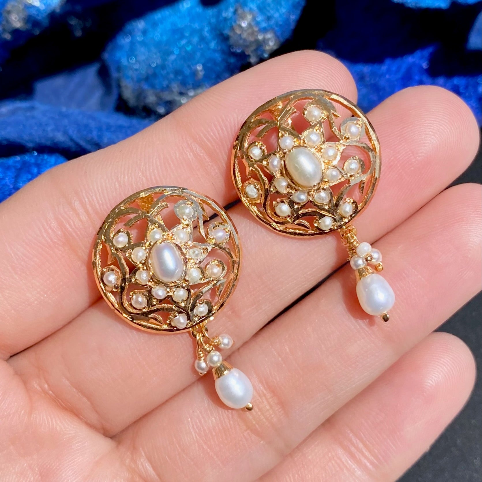 Antique Style Pearl Necklace Set | Edwardian Design | Gold Plated on Silver NS 369