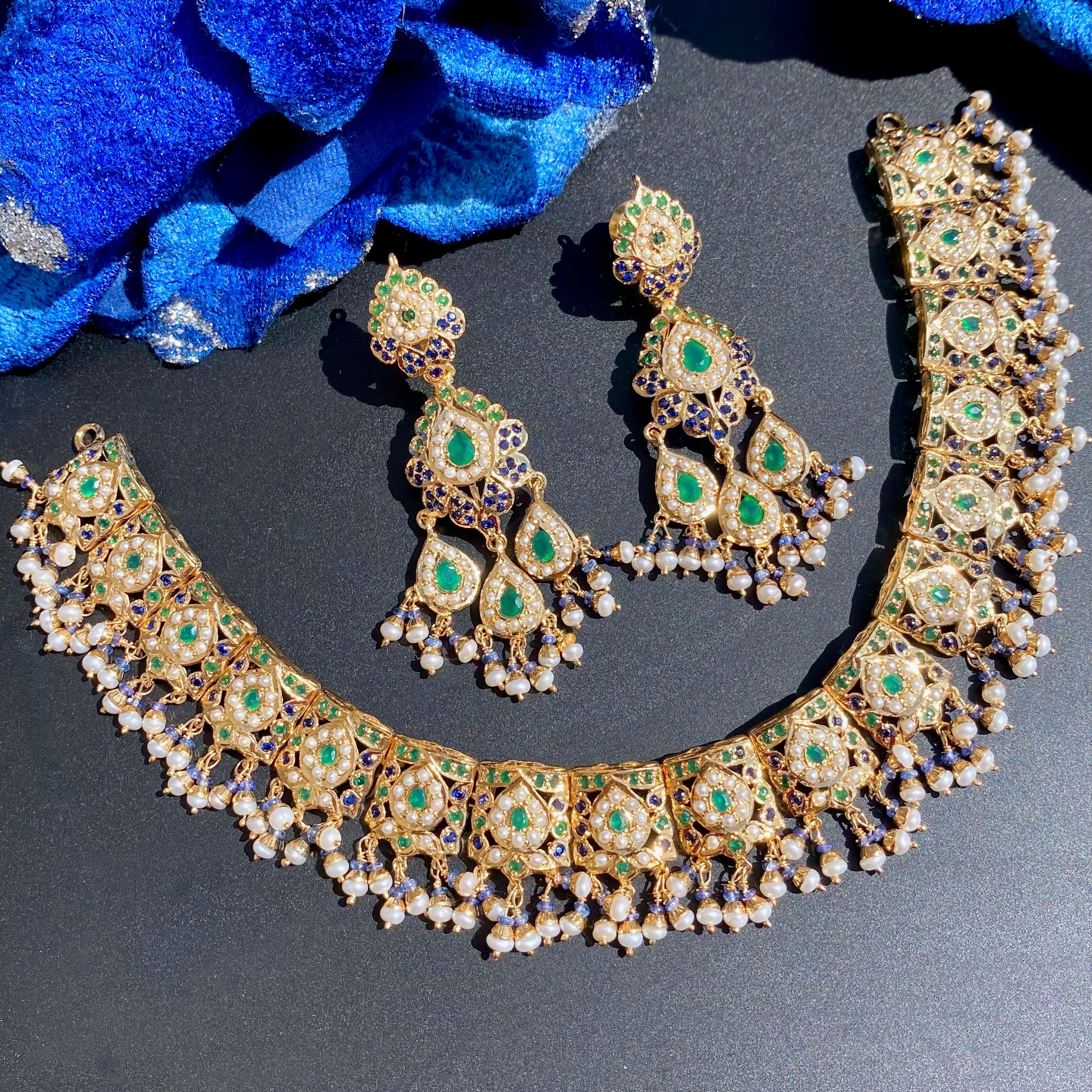 Classic Indian Jadau Necklace Set | Gold Plated on Silver NS 368