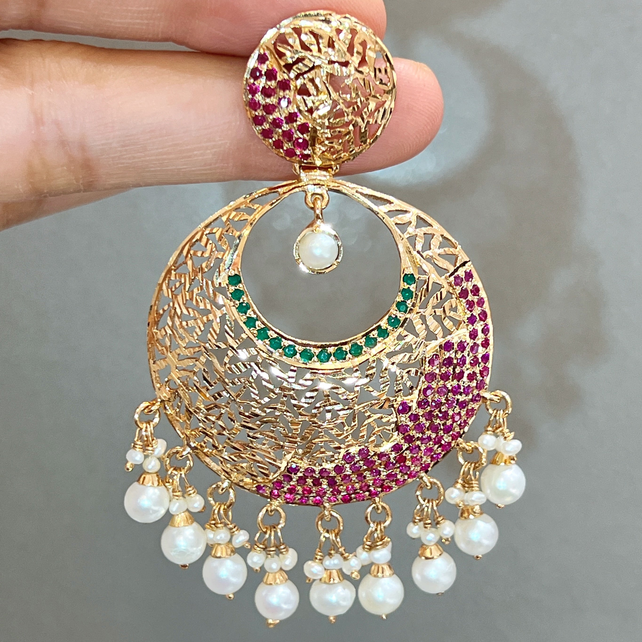 gold plated jadau earrings