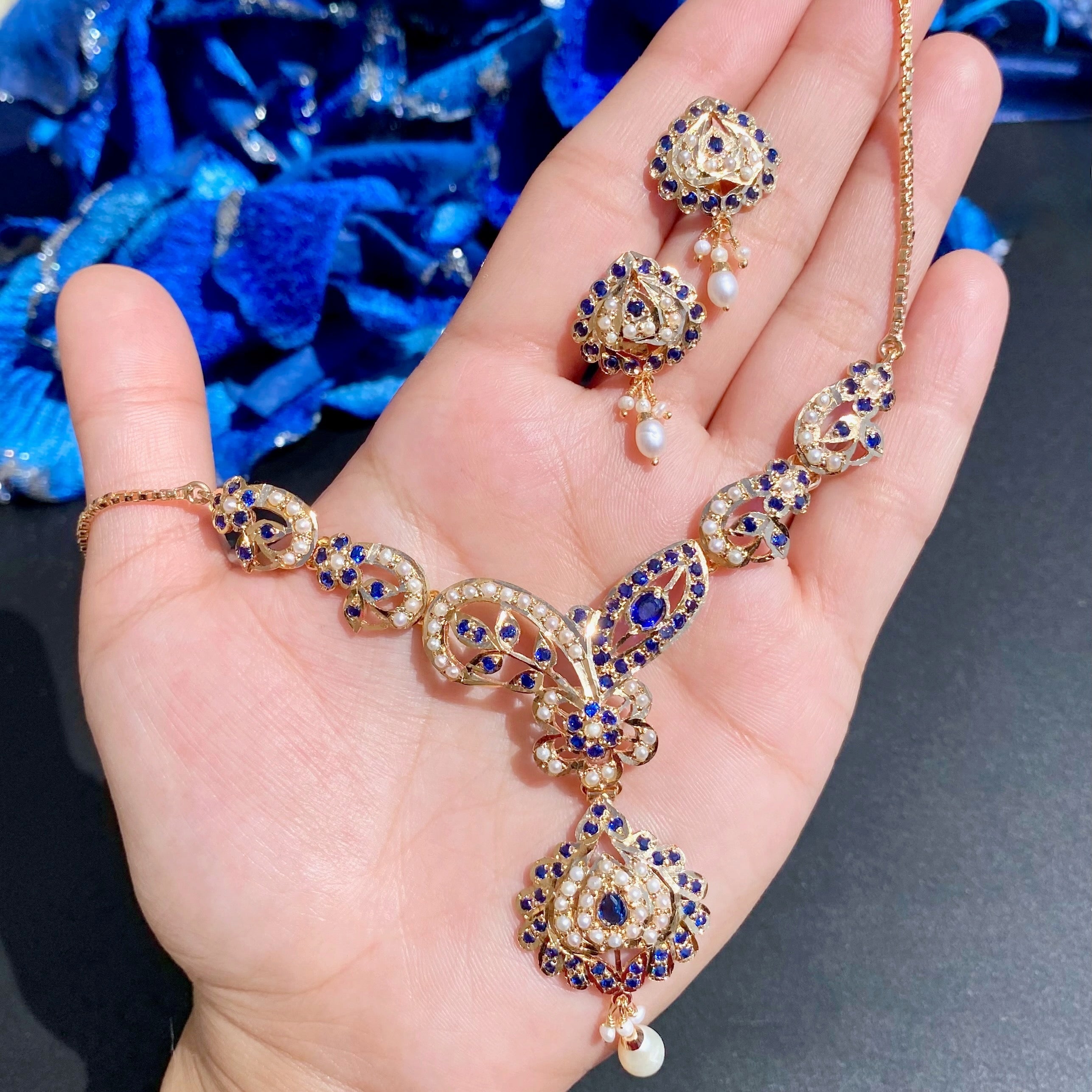 Gold Plated Chain Necklace Set | Delicate Jadau Jewelry Gift For Women NS 364