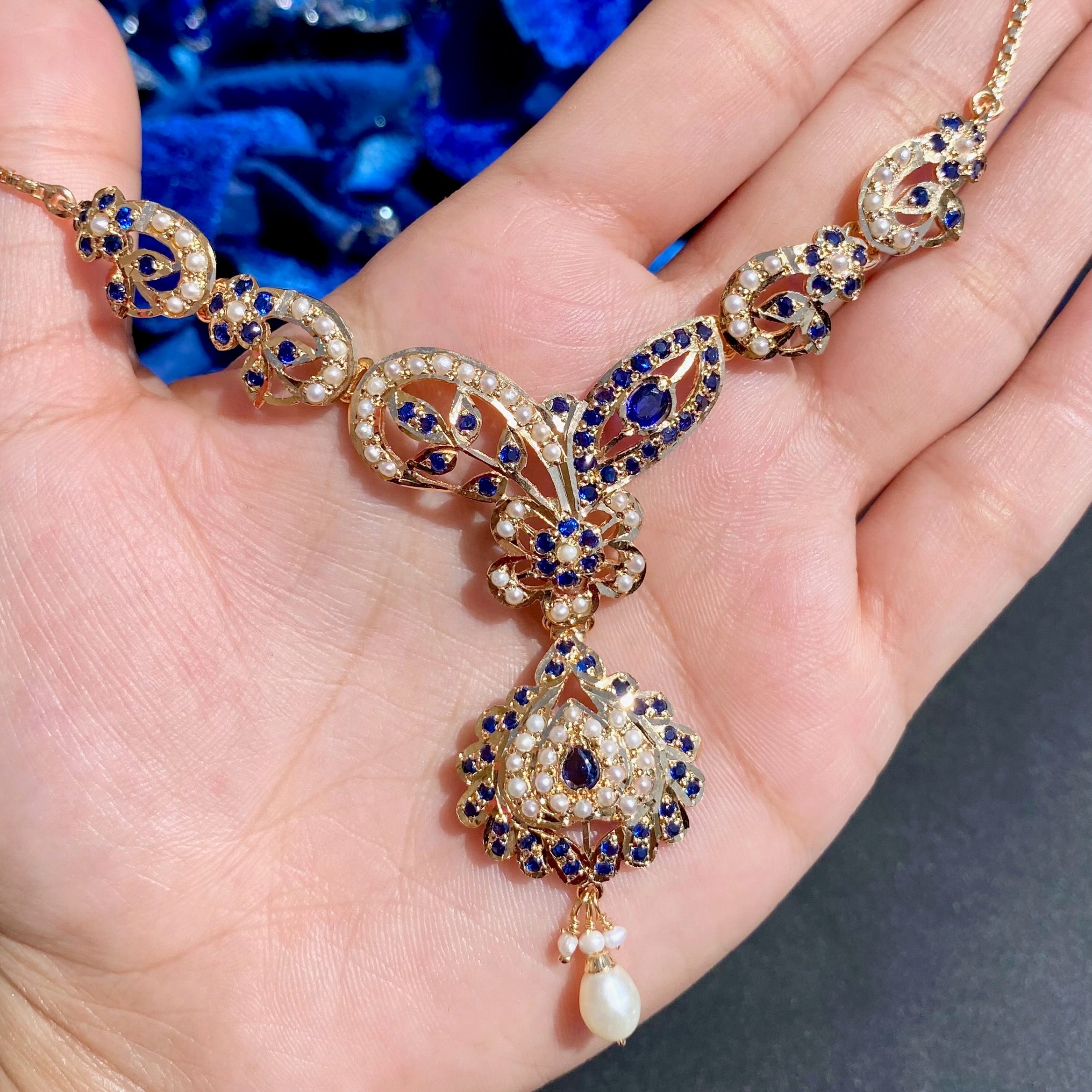 Gold Plated Chain Necklace Set | Delicate Jadau Jewelry Gift For Women NS 364