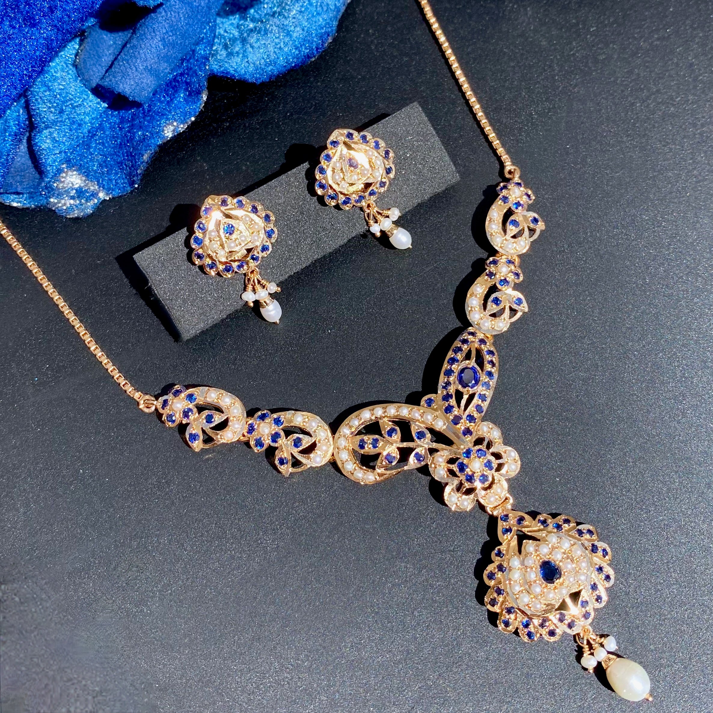 Gold Plated Chain Necklace Set | Delicate Jadau Jewelry Gift For Women NS 364