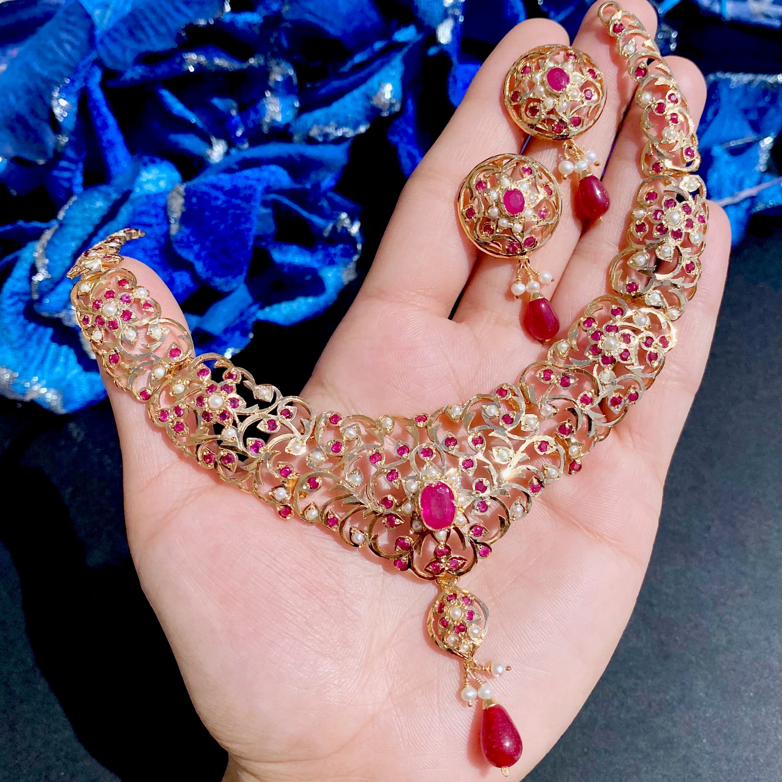 Unique Design Necklace Set on Sterling Silver | Gold Plated Jadau Jewelry