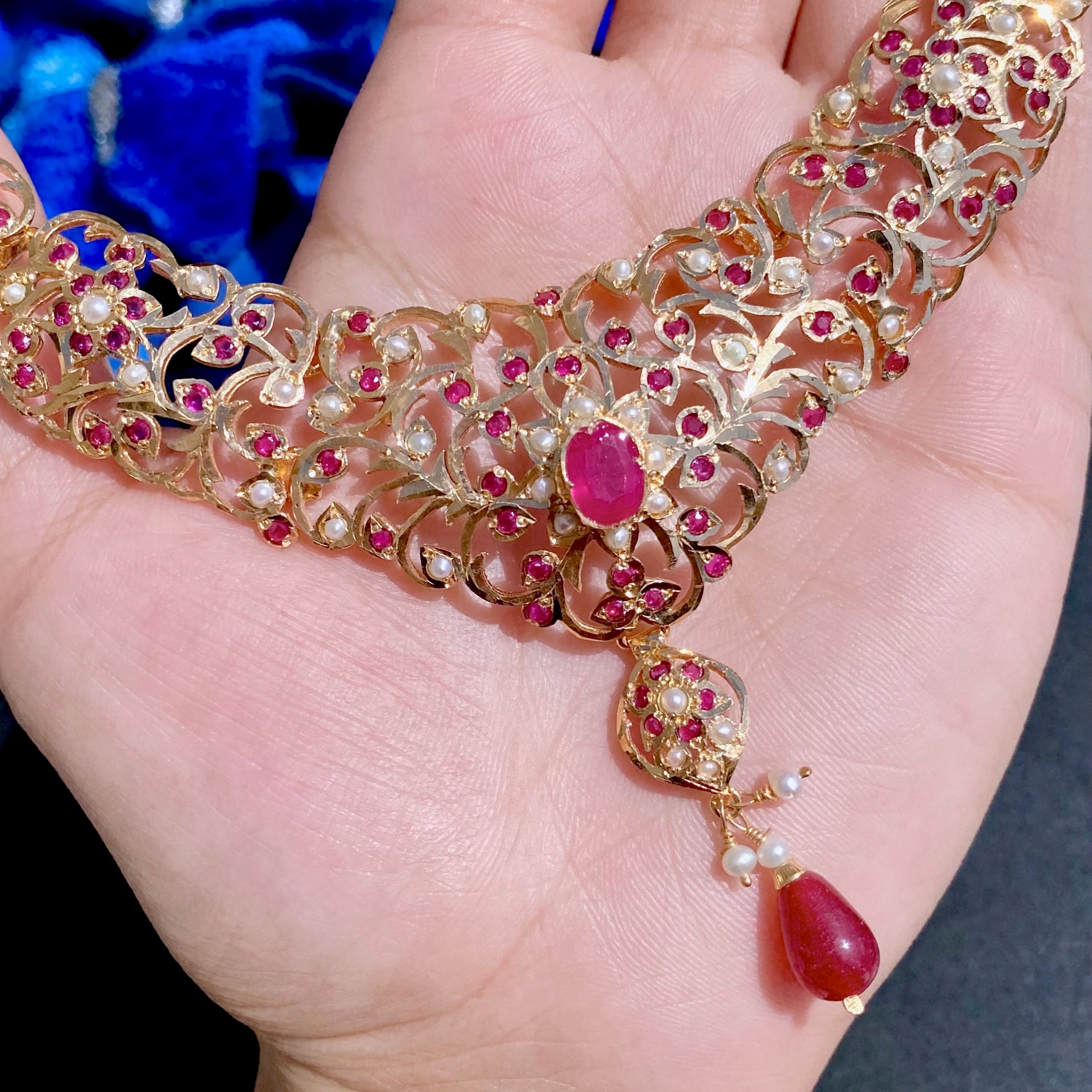 Unique Design Necklace Set on Sterling Silver | Gold Plated Jadau Jewelry