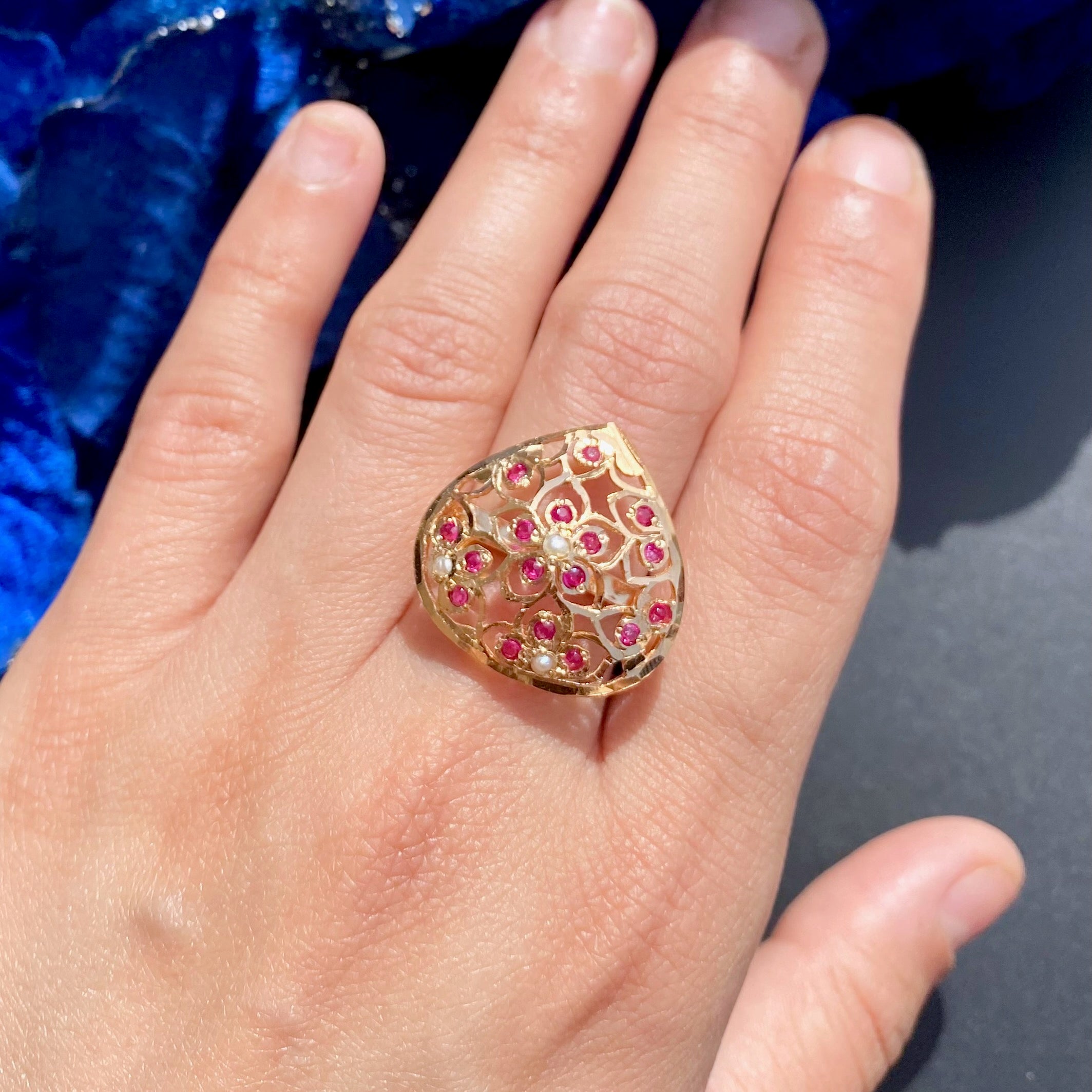 Drop Shaped Ladies Ring | Contemporary Design | Gold Plated on Silver LR 079