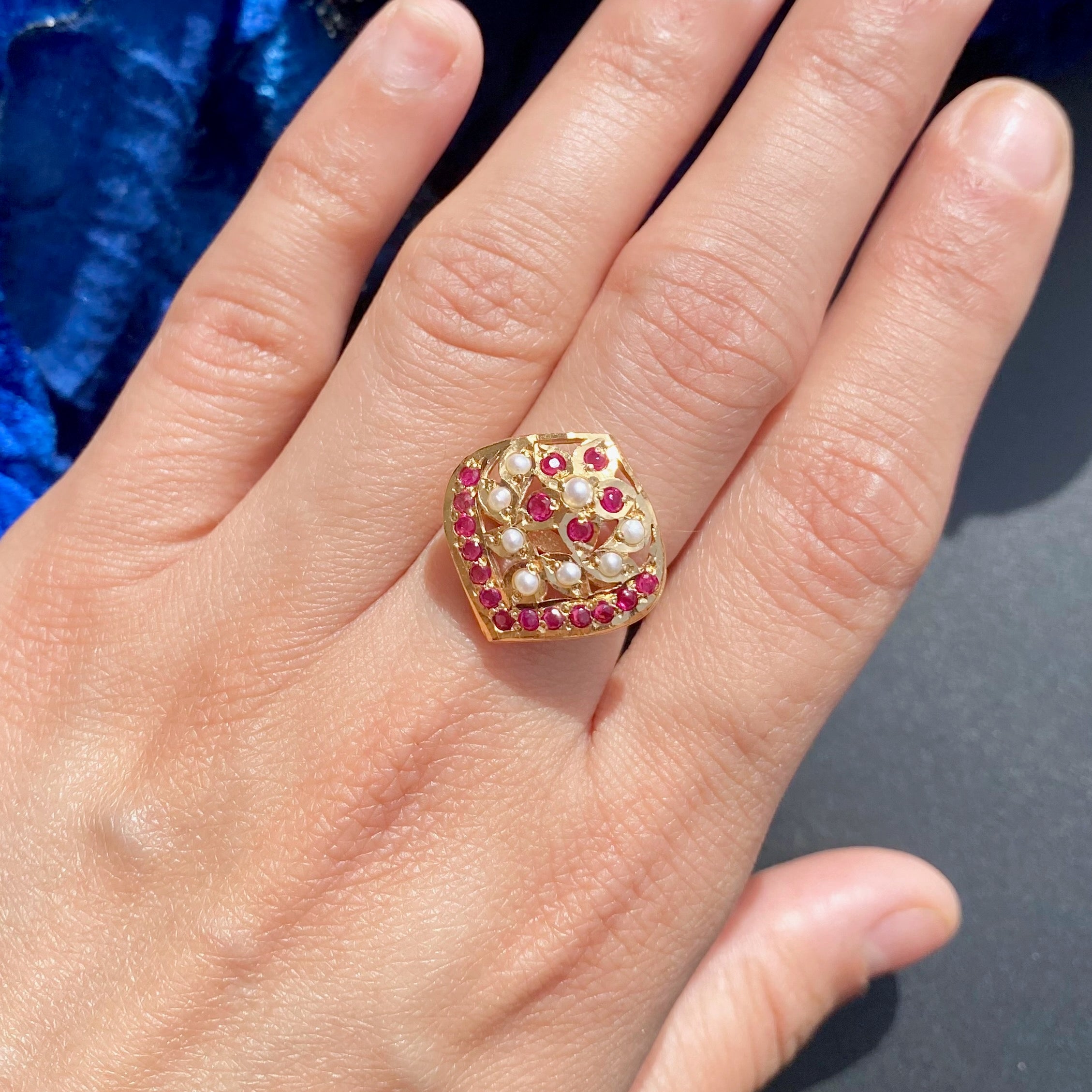 Small Ruby Red Ring | Gold Plated on Silver | Jadau Jewelry for Women LR 080
