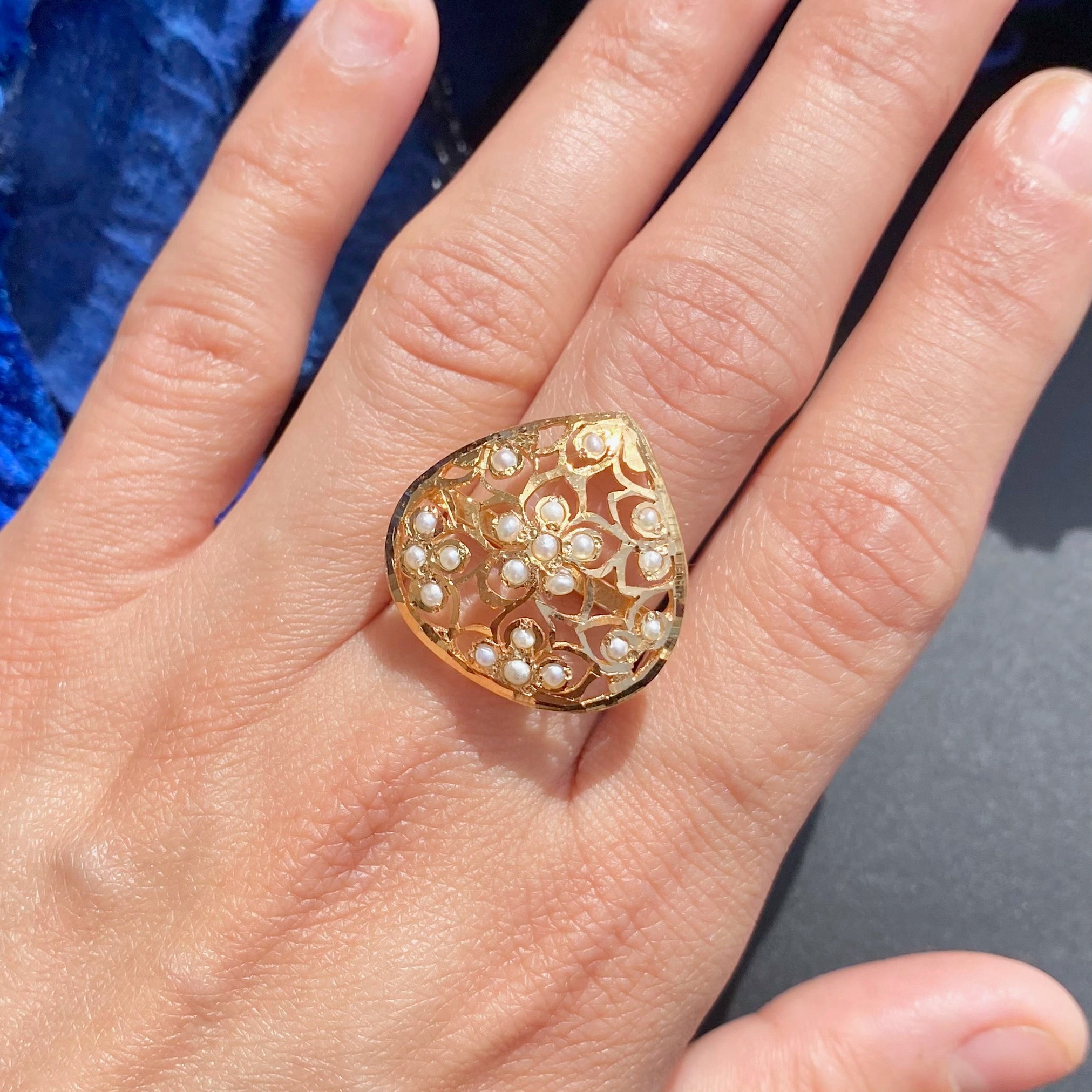 Contemporary Jadau Ring | Fereshwater Pearls | Sterling Silver with Gold Plating LR 081