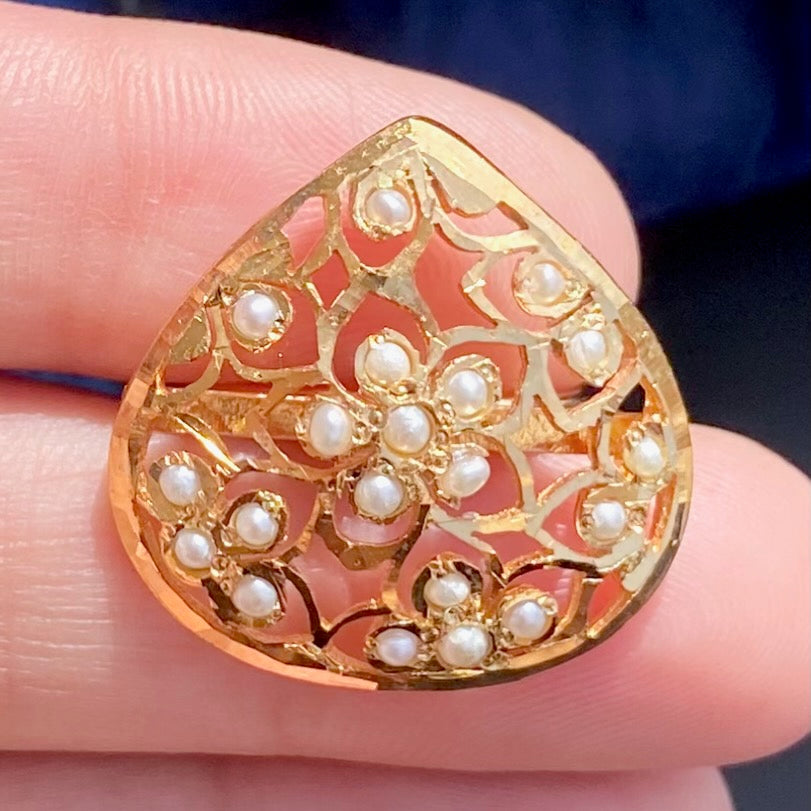 Contemporary Jadau Ring | Fereshwater Pearls | Sterling Silver with Gold Plating LR 081