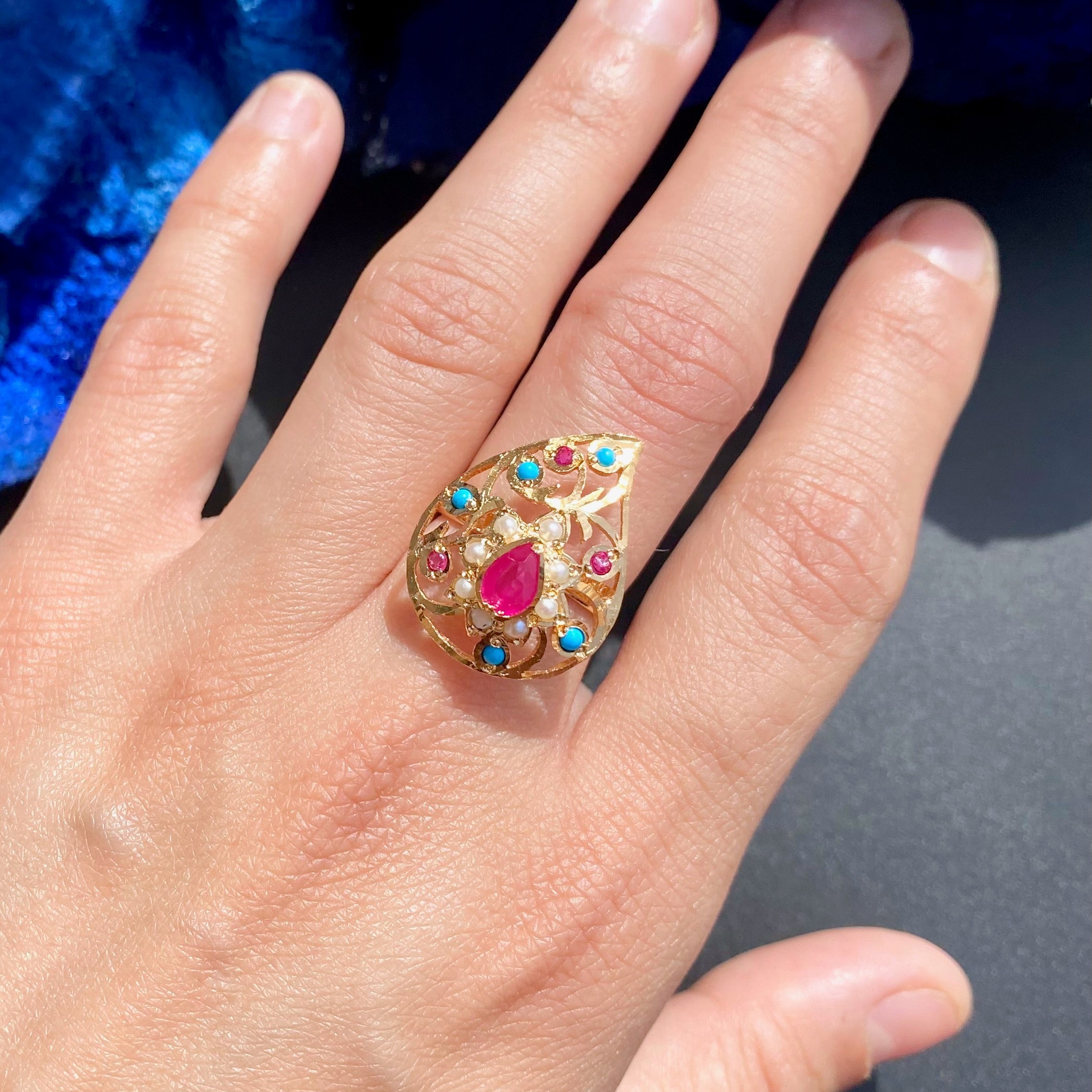 Small Jadau Ring | Gold Plated on Pure 925 Silver | Jewelry for Gifting LR 083