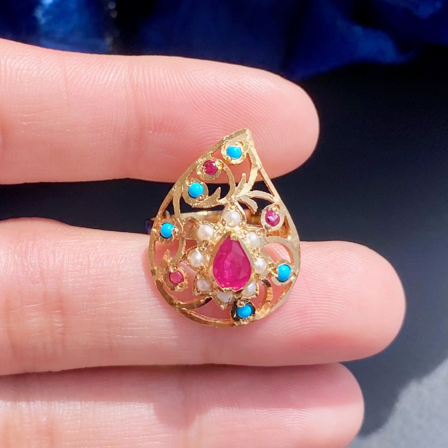 Small Jadau Ring | Gold Plated on Pure 925 Silver | Jewelry for Gifting LR 083