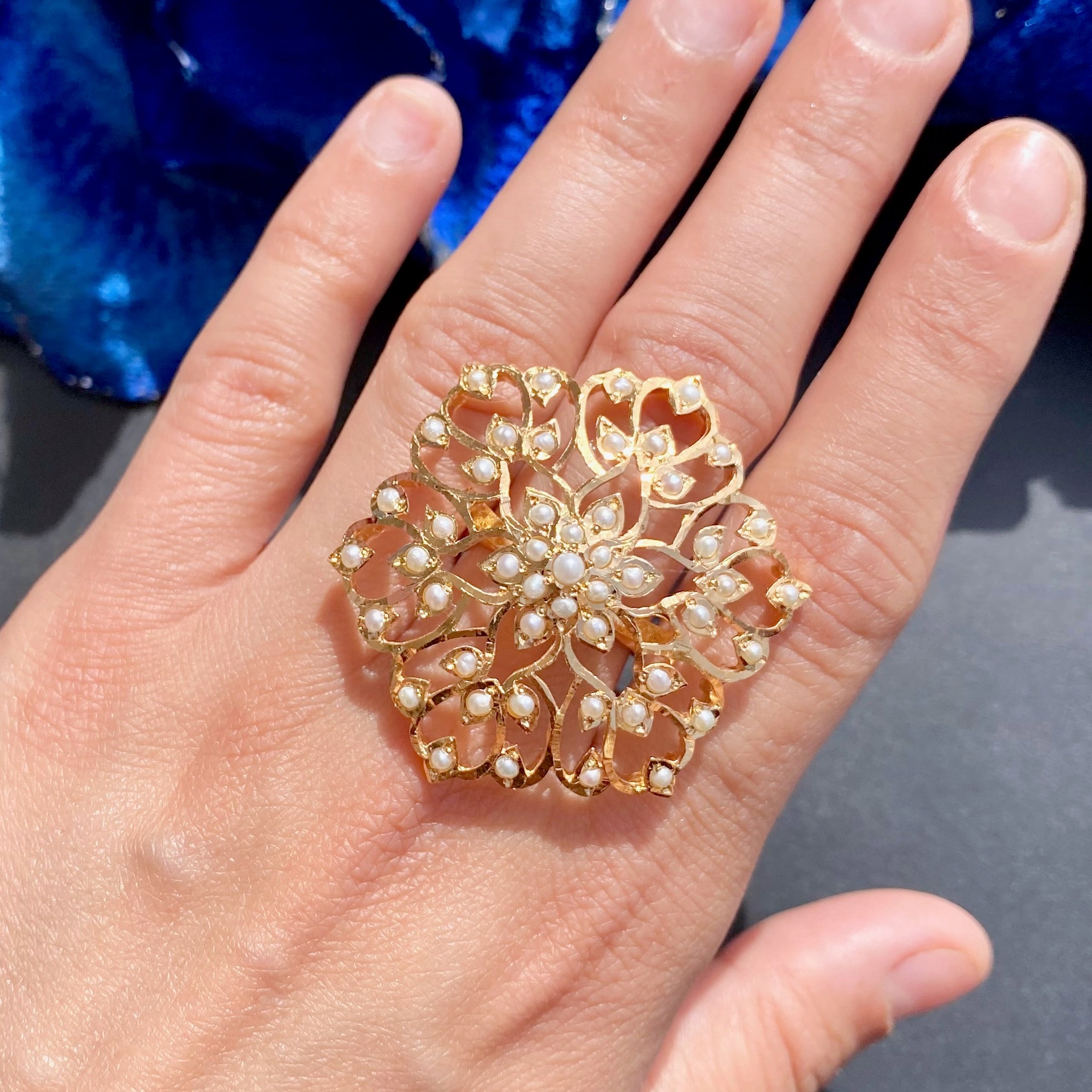 Antique Design Cocktail Ring | Sterling Silver Base with Gold Plating | Gifts For Women LR 084