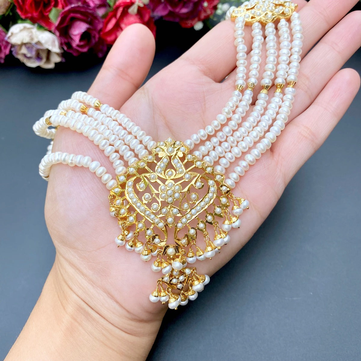 Pearl and store gold rani haar