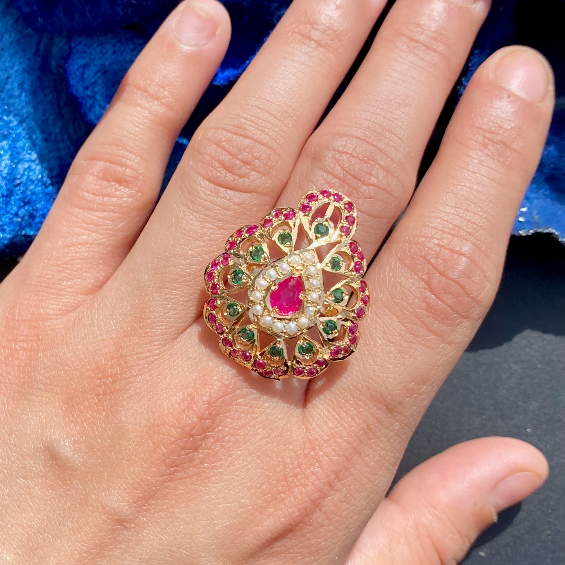 Ladies' Cocktail Ring | Gold Plated Silver | Fine Jadau Jewelry LR 088